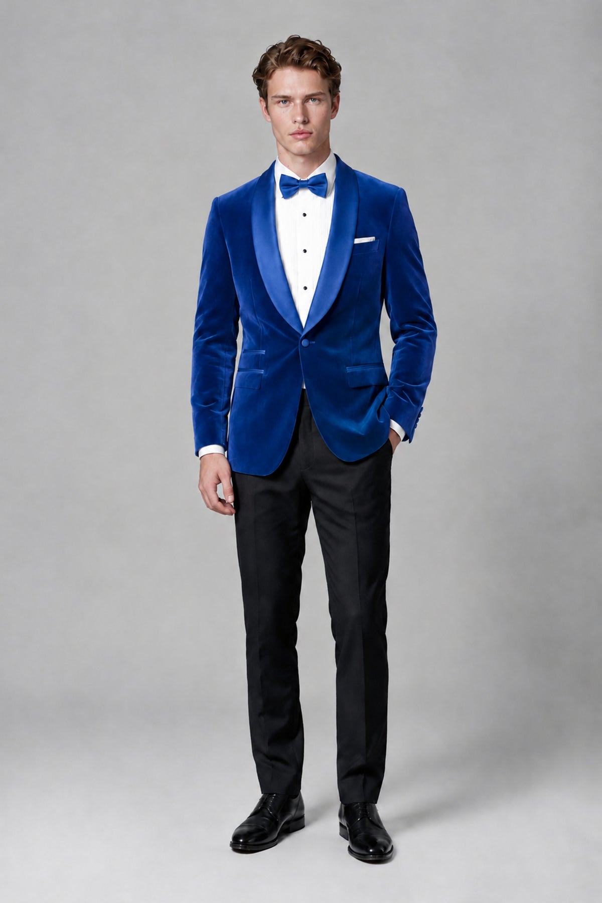 BOLODOO Men's Blue Velvet Blazer | Shawl Lapel Tuxedo Jacket - Blue - Blue_2