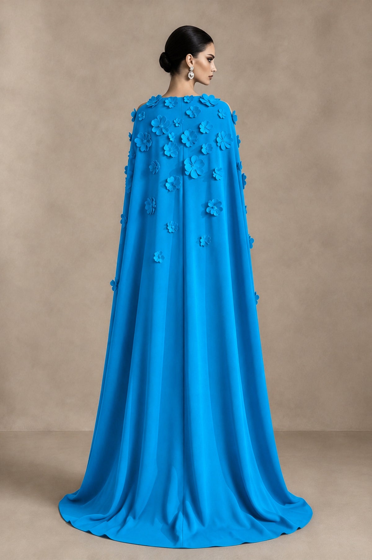 BOLODOO Blue 3D Floral Applique Cape Formal Dress - Blue - Blue_2