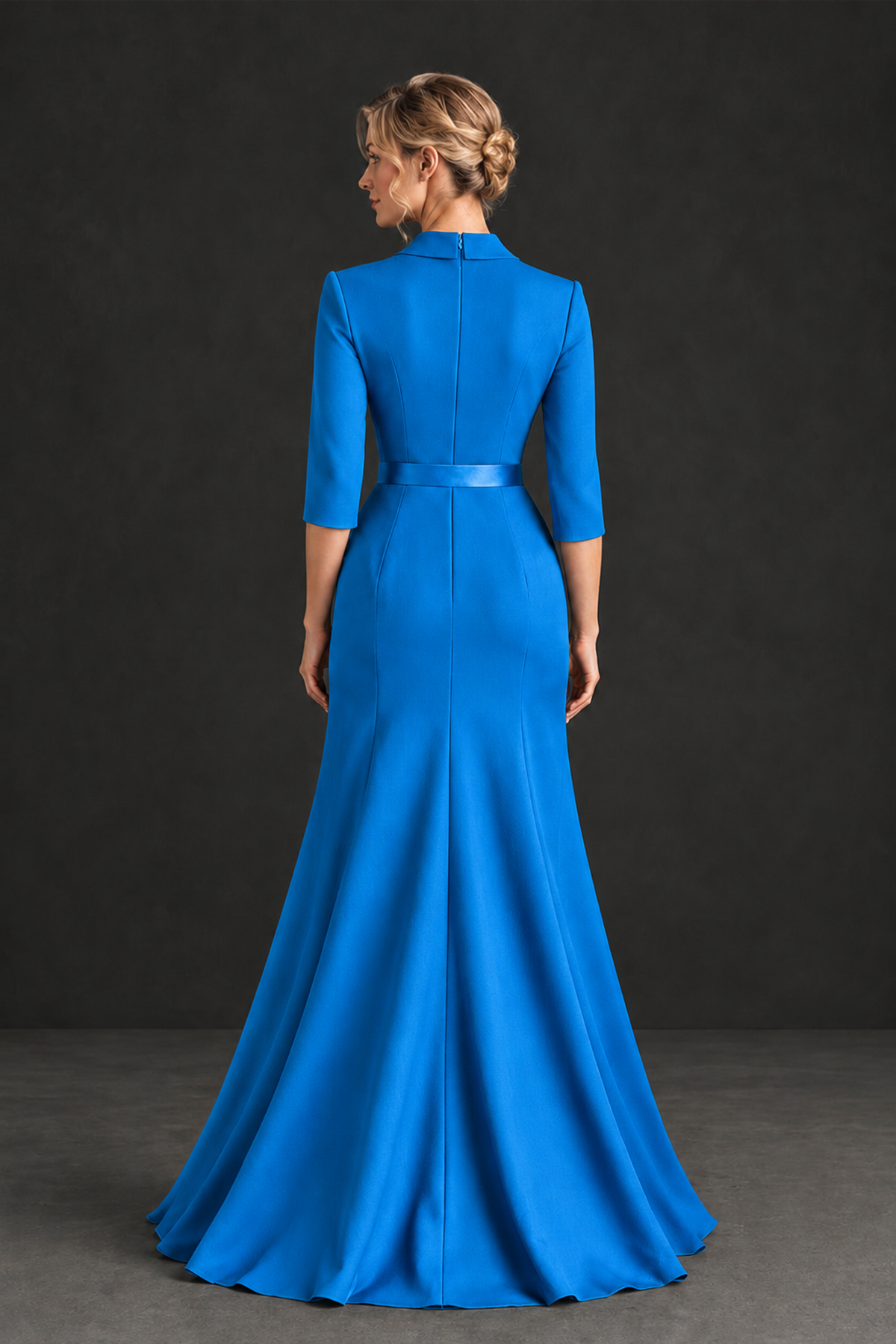 BOLODOO Blue Lapel Ruffle Mother of the Bride Dress with Belt - Blue - Blue_2