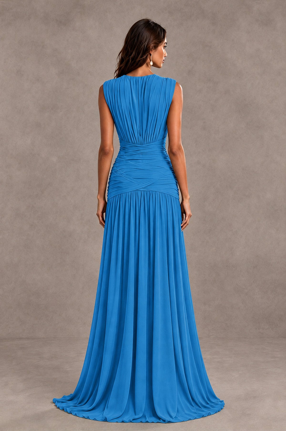 BOLODOO Blue V-Neck Ruched Wedding Guest Dress - Blue - Blue_2