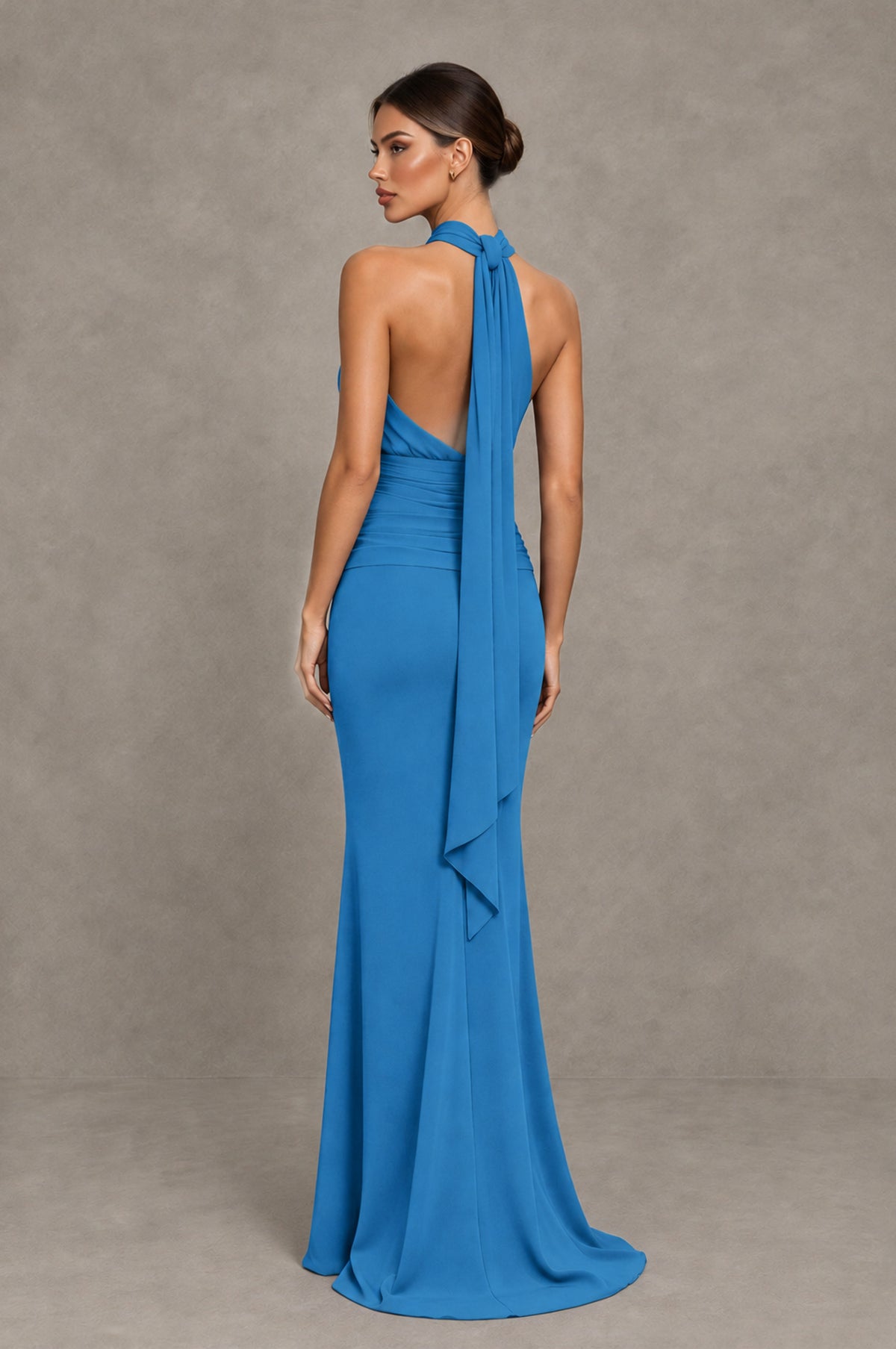 BOLODOO Blue Chiffon Halter Maxi Formal Wedding Guest Dress - Blue - Blue_2