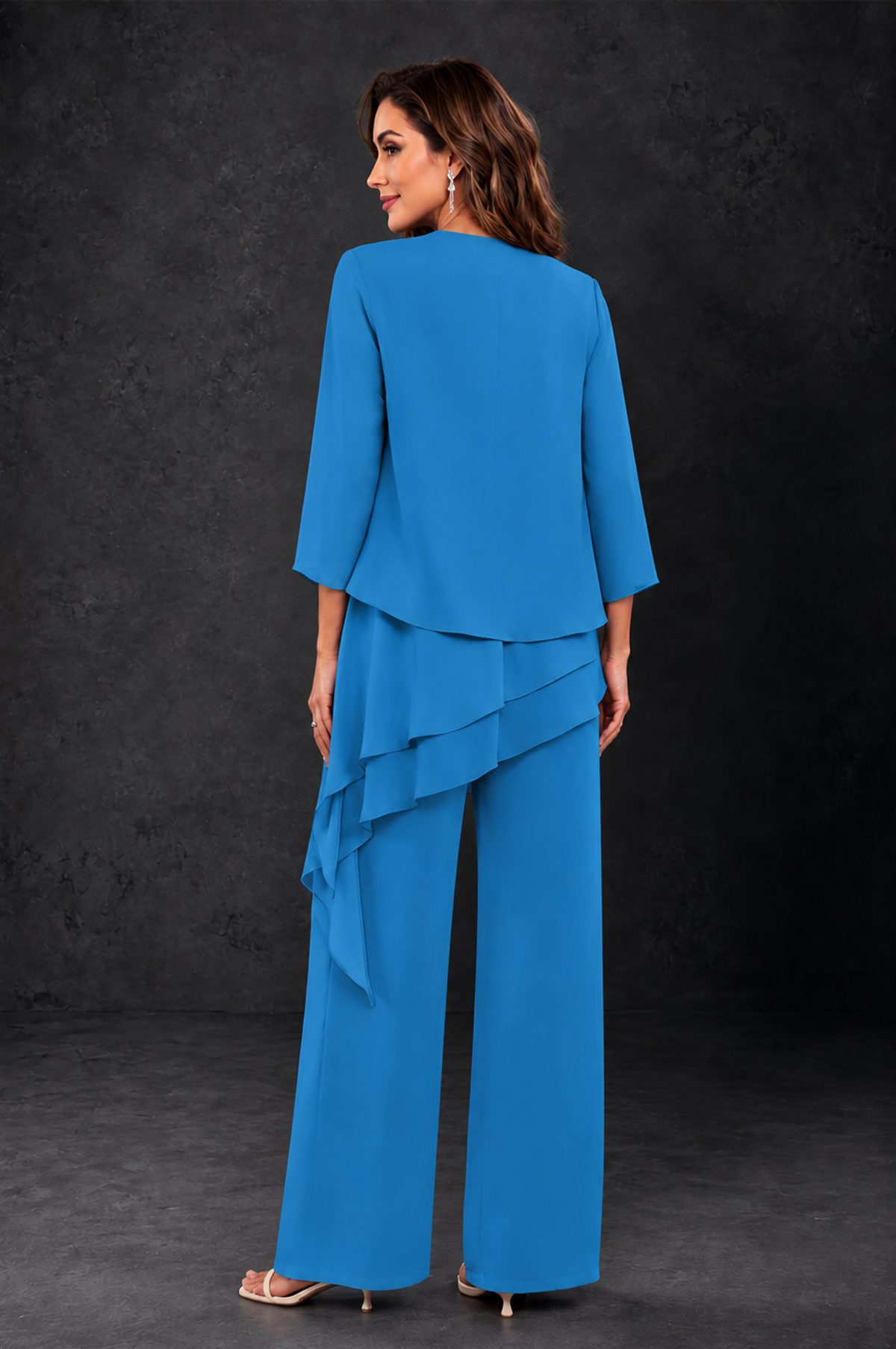 BOLODOO Blue Layered Mother of the Bride Pantsuit with Jacket - Blue - Blue_2