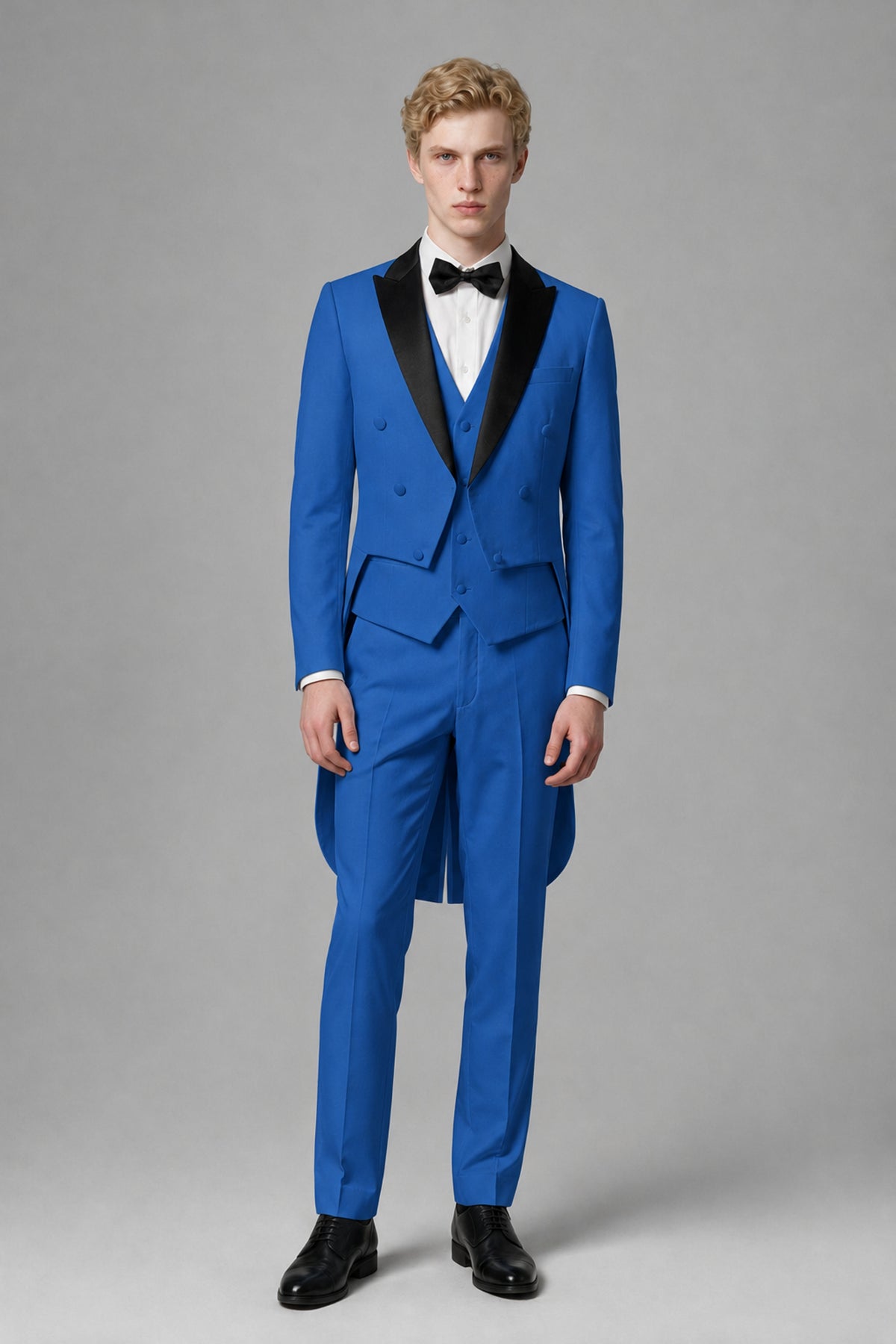 Bolodoo Men's Blue 3-Piece Tailcoat Tuxedo Suit with Vest & Trousers - Blue - Blue_2