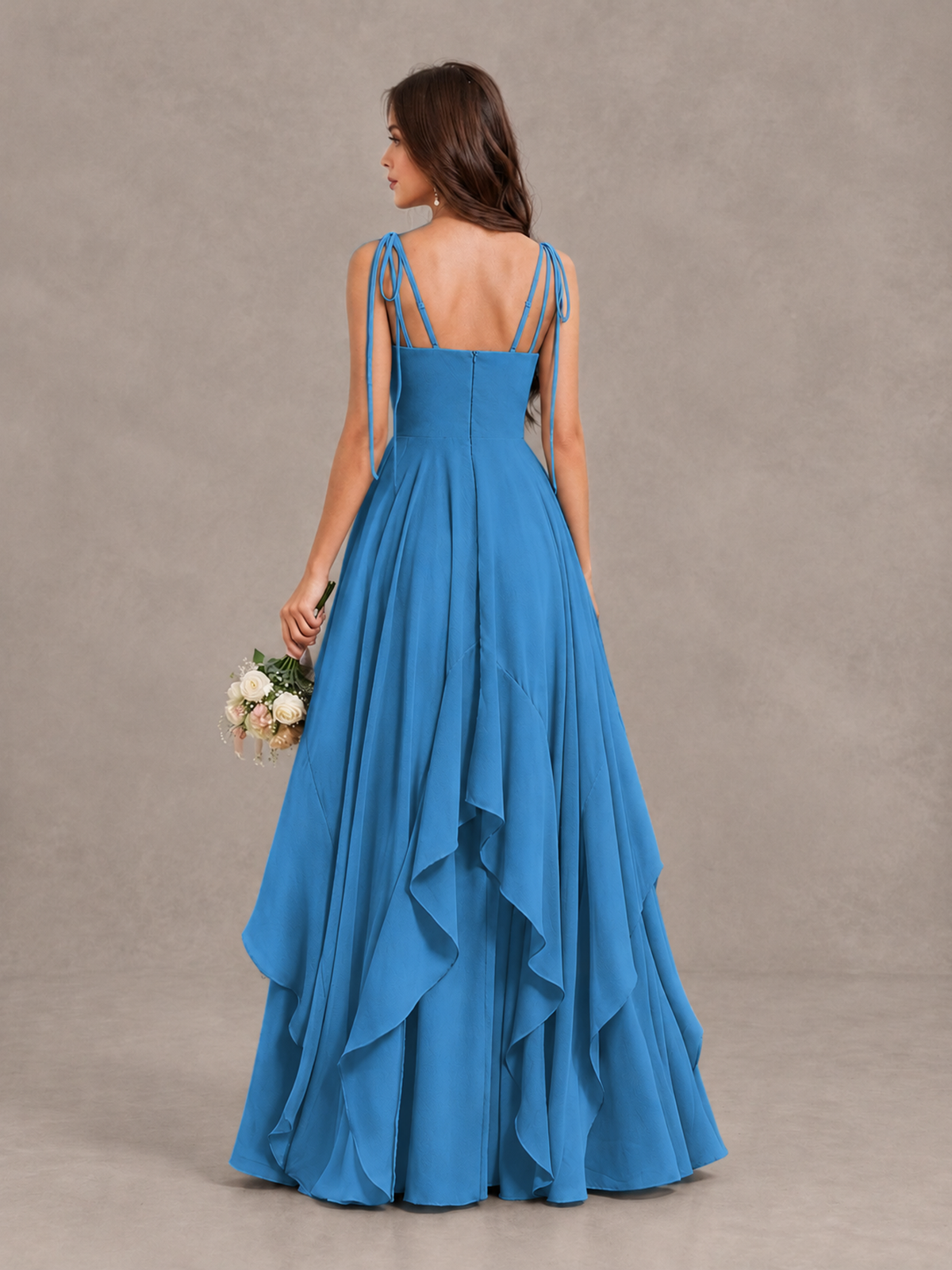 BOLODOO Blue Tie-Strap Ruffle A-Line Bridesmaid Dress - Blue - Blue_2
