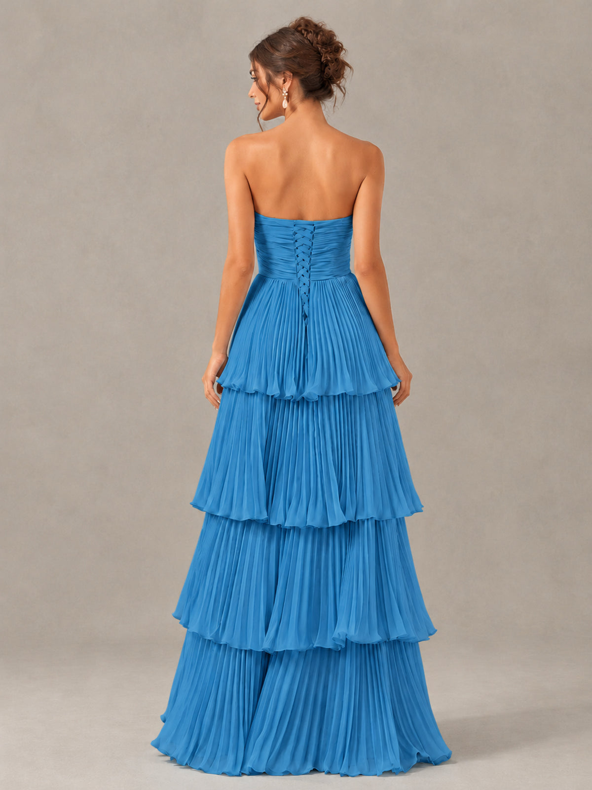 BOLODOO Blue Strapless Tiered Pleated Bridesmaid Dress - Blue - Blue_2
