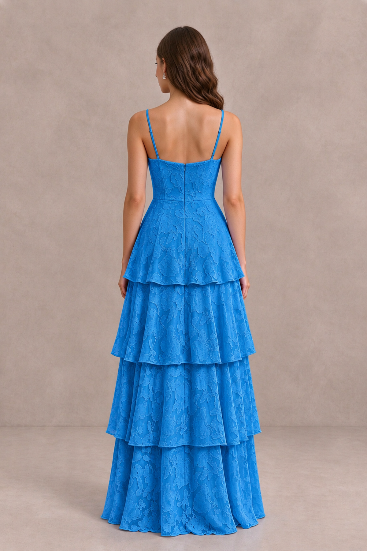 BOLODOO Blue Tiered Floral-Textured Spaghetti Strap Maxi Dress - Blue - Blue_2