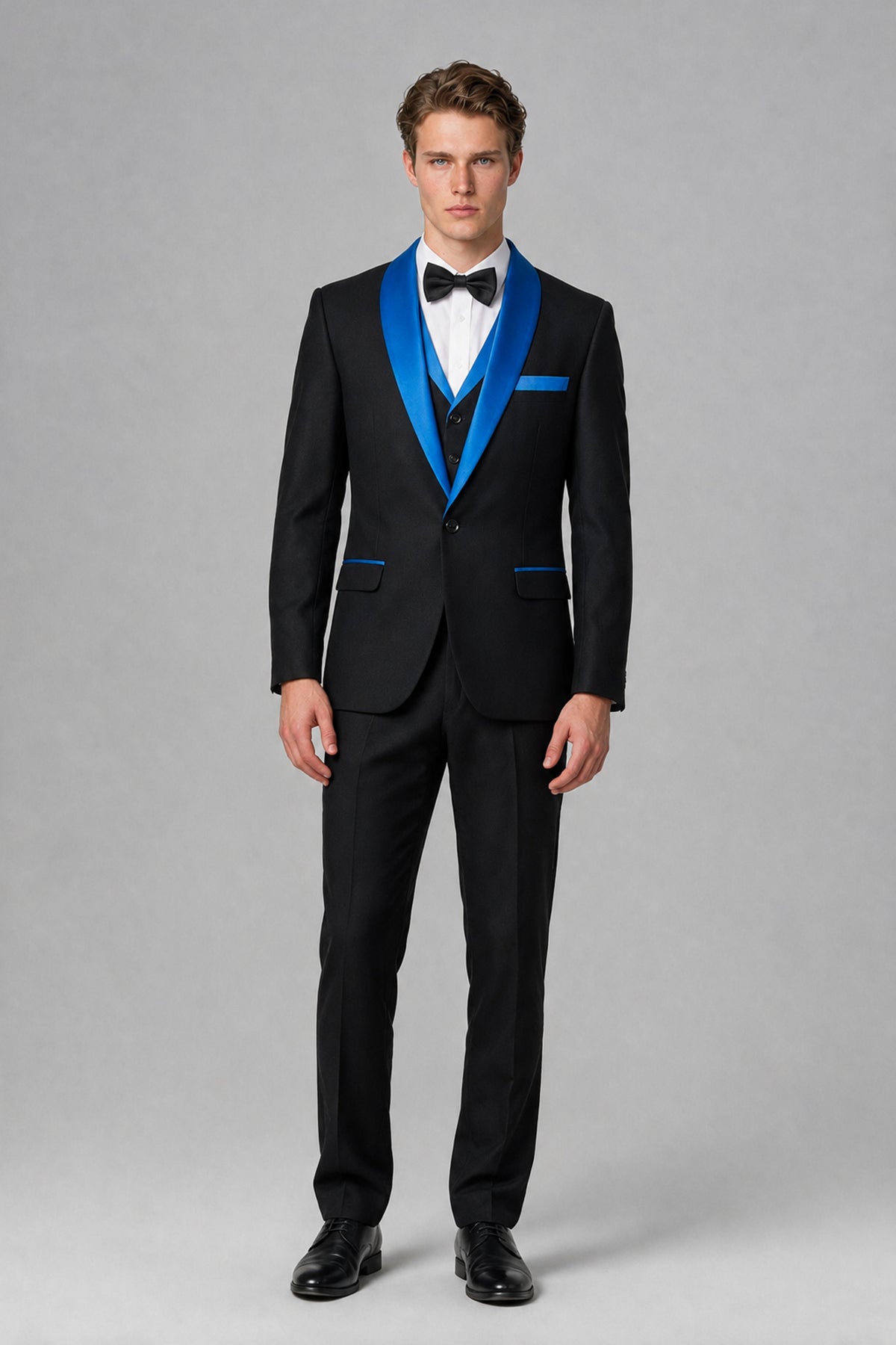 Bolodoo Men's Blue 3-Piece Shawl Lapel Tuxedo Suit - Blue - Blue_2