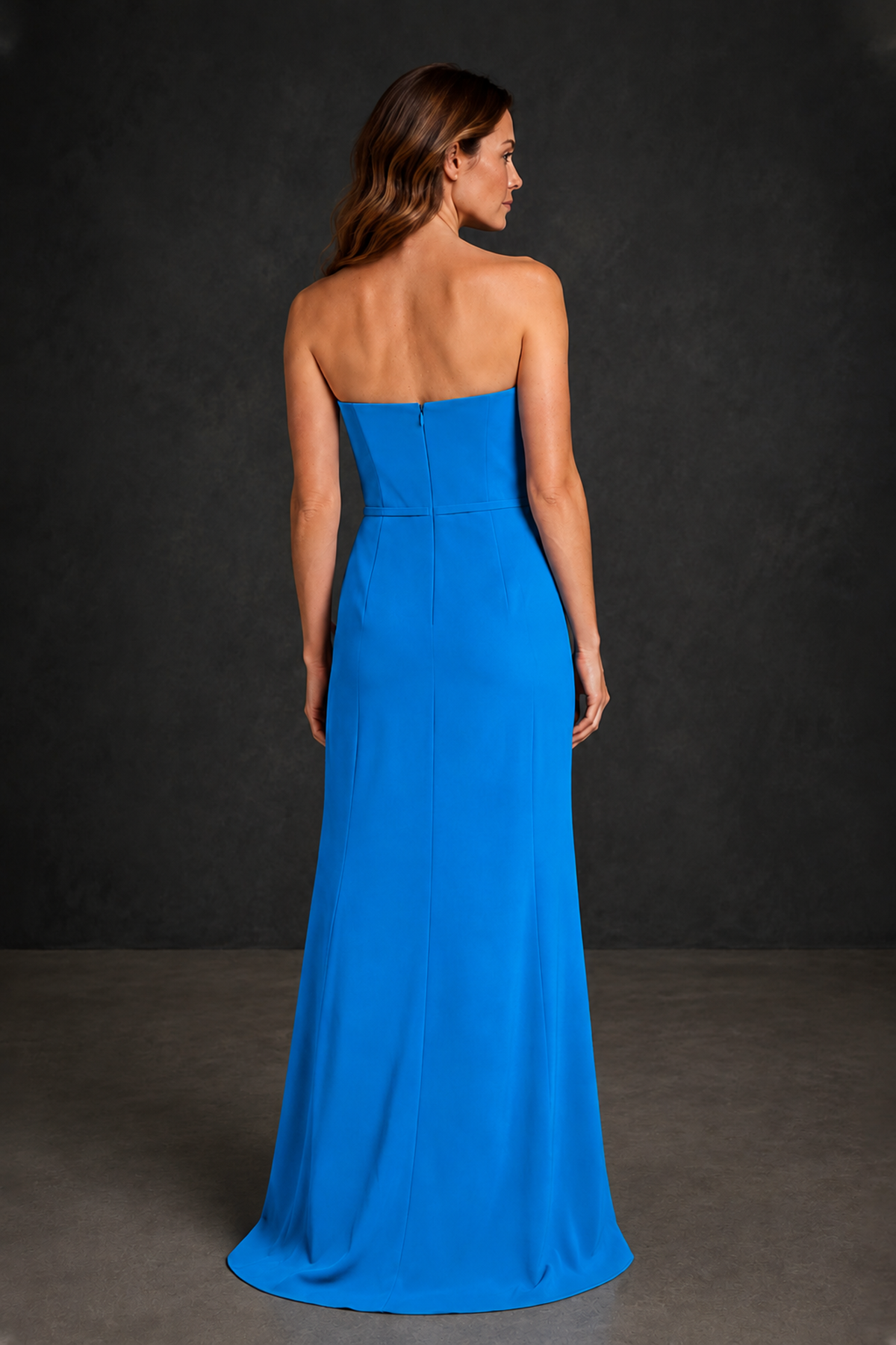 BOLODOO Blue Strapless Mother of the Bride Dress with Ruffle Detail - Blue - Blue_2