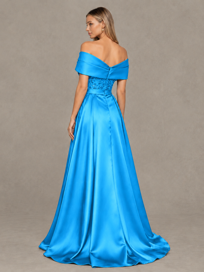 BOLODOO Blue Sequin Mermaid Evening Dress with Detachable Satin Overskirt and Sweep Train - Blue - Blue_2