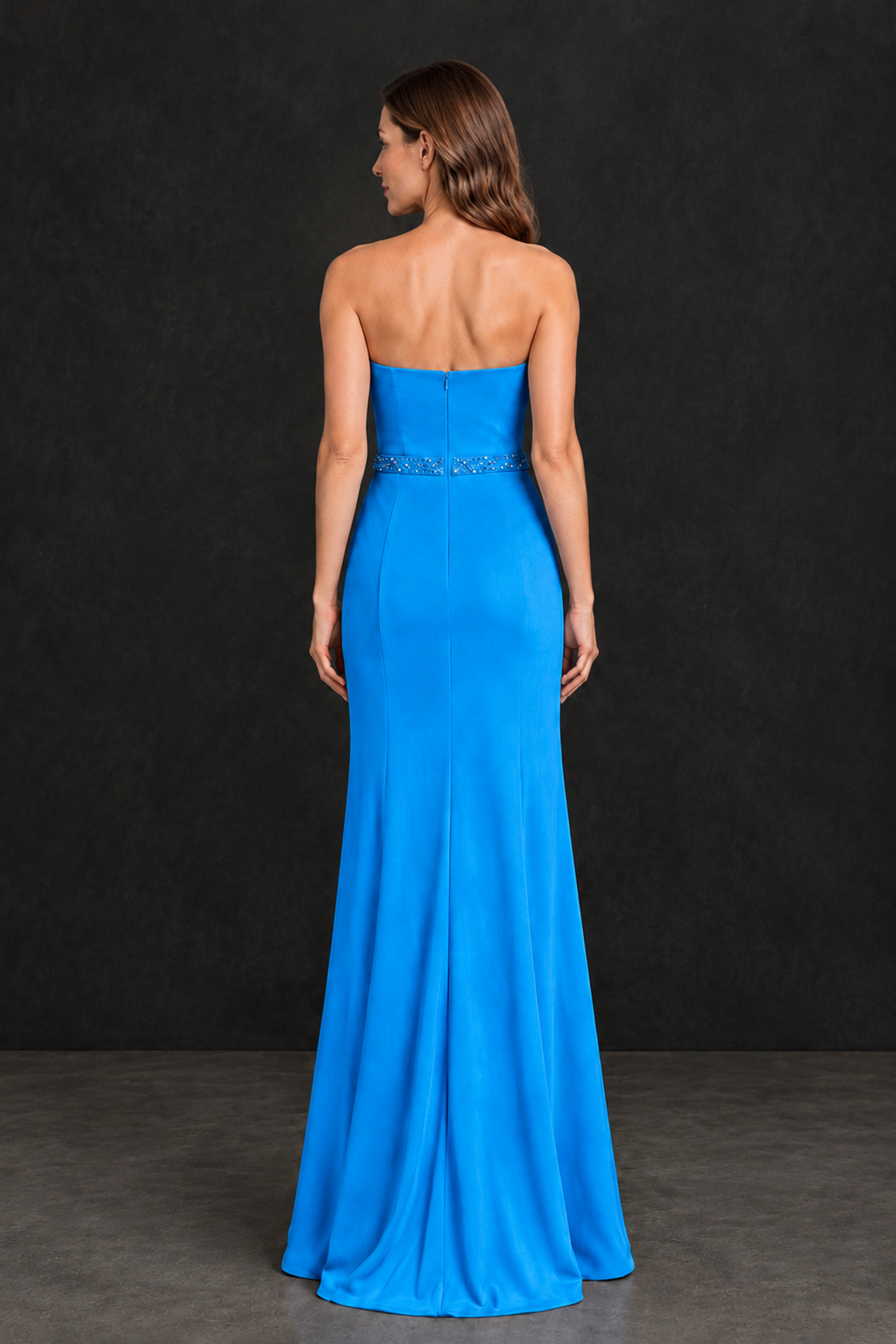 BOLODOO Blue Strapless Mother of the Bride Dress with 3D Floral Appliques - Blue - Blue_2