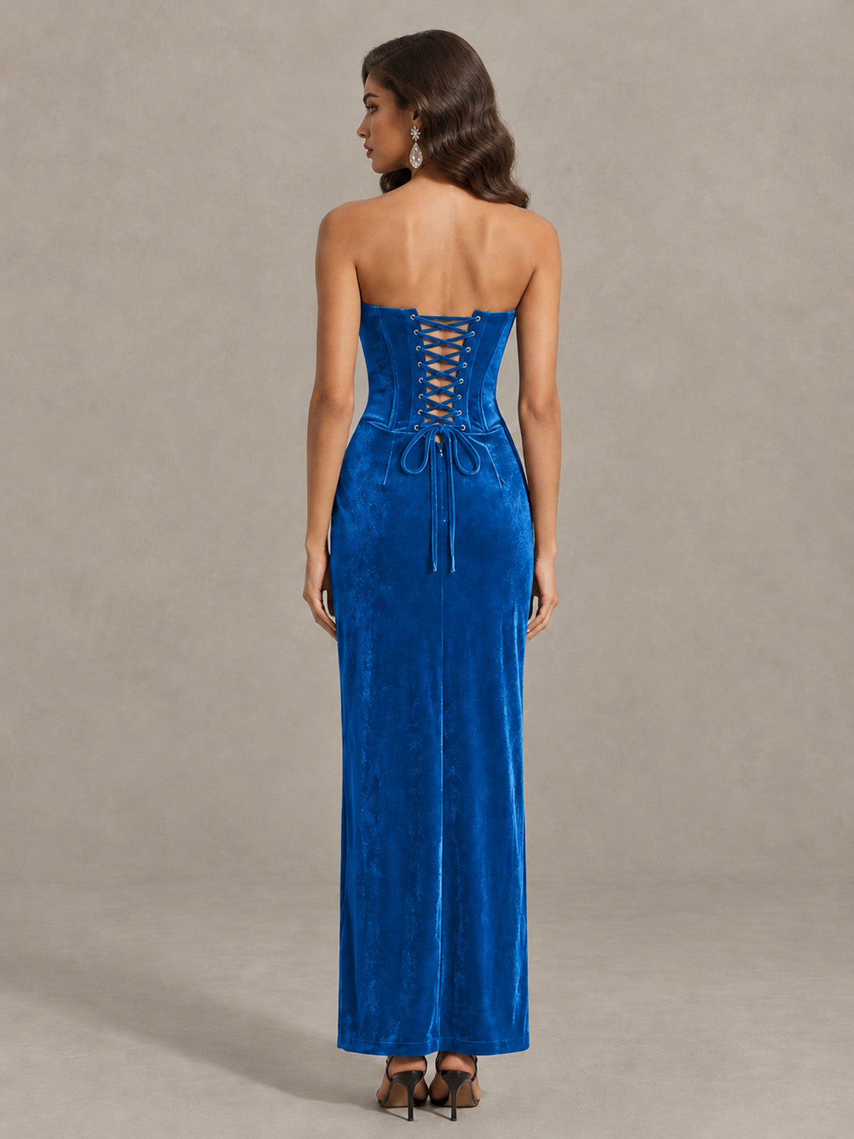 BOLODOO Blue Strapless Velvet Cocktail Maxi Dress - Blue - Blue_2