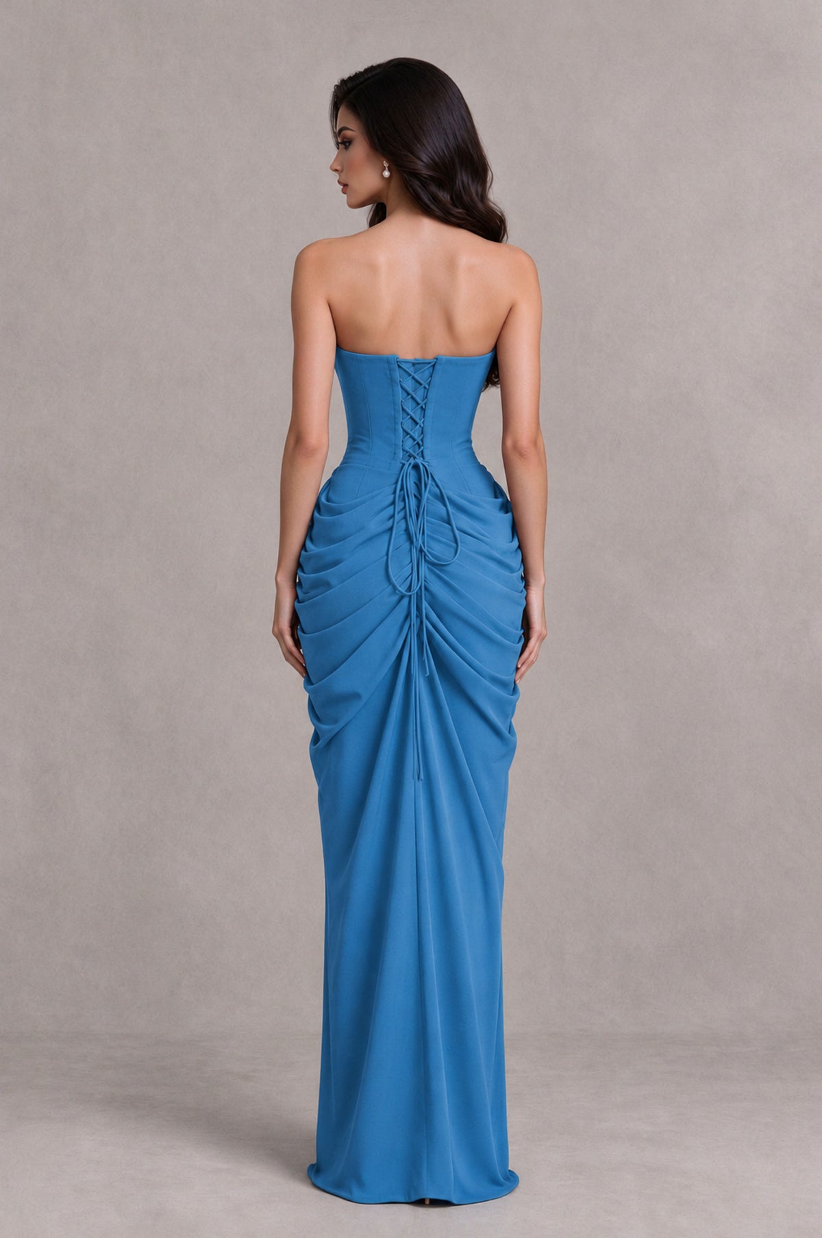 BOLODOO Blue Strapless Ruched Corset Evening Gown - Blue - Blue_2