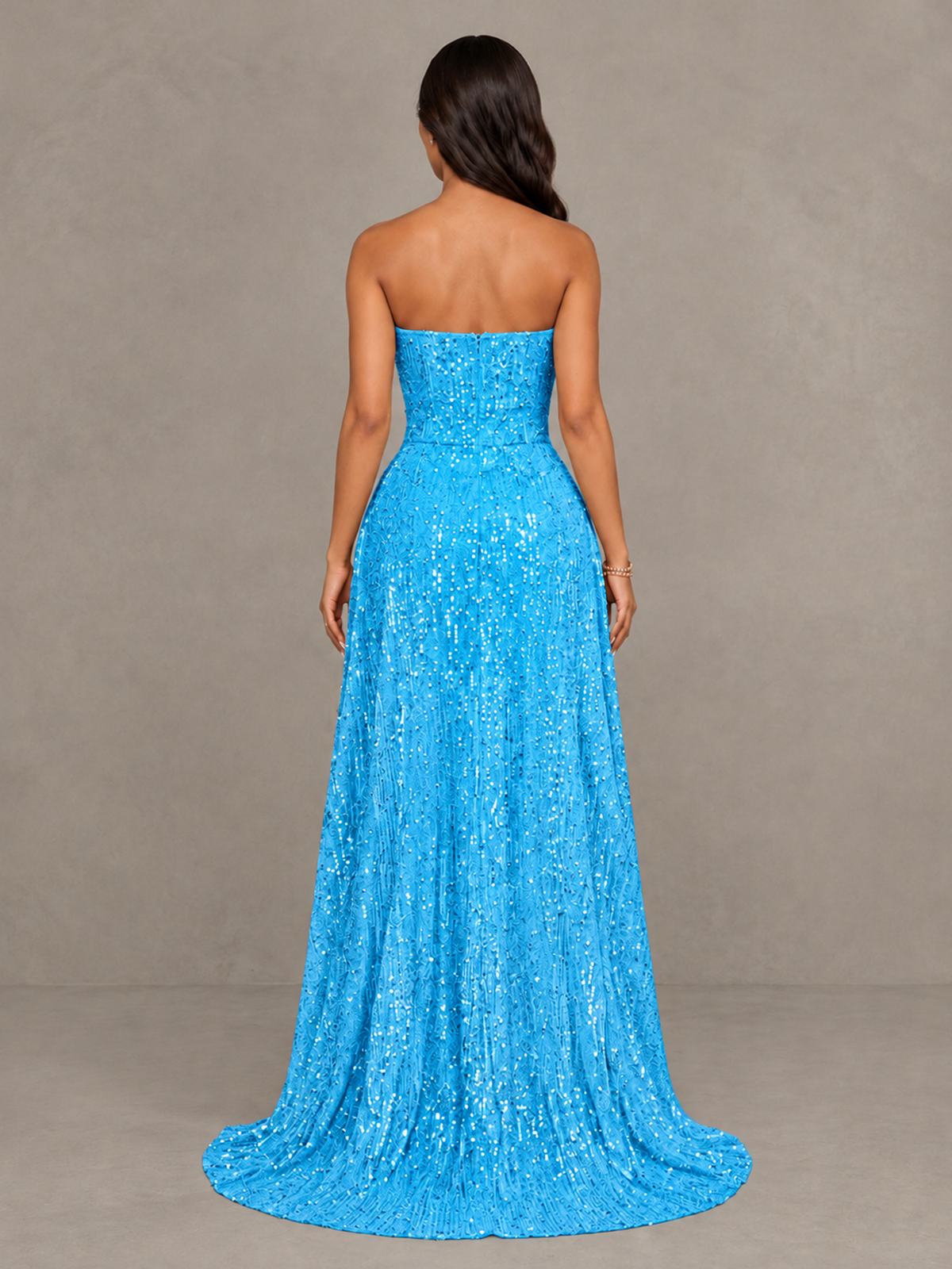 BOLODOO Blue Sequin Strapless Mini Dress with High Low Overskirt - Blue - Blue_2