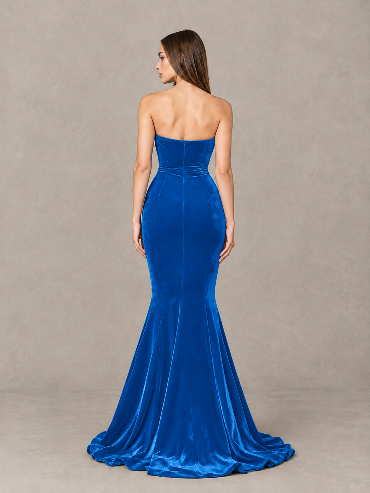 BOLODOO Blue Strapless Sweetheart Velvet-Look Mermaid Evening Dress - Blue - Blue_2