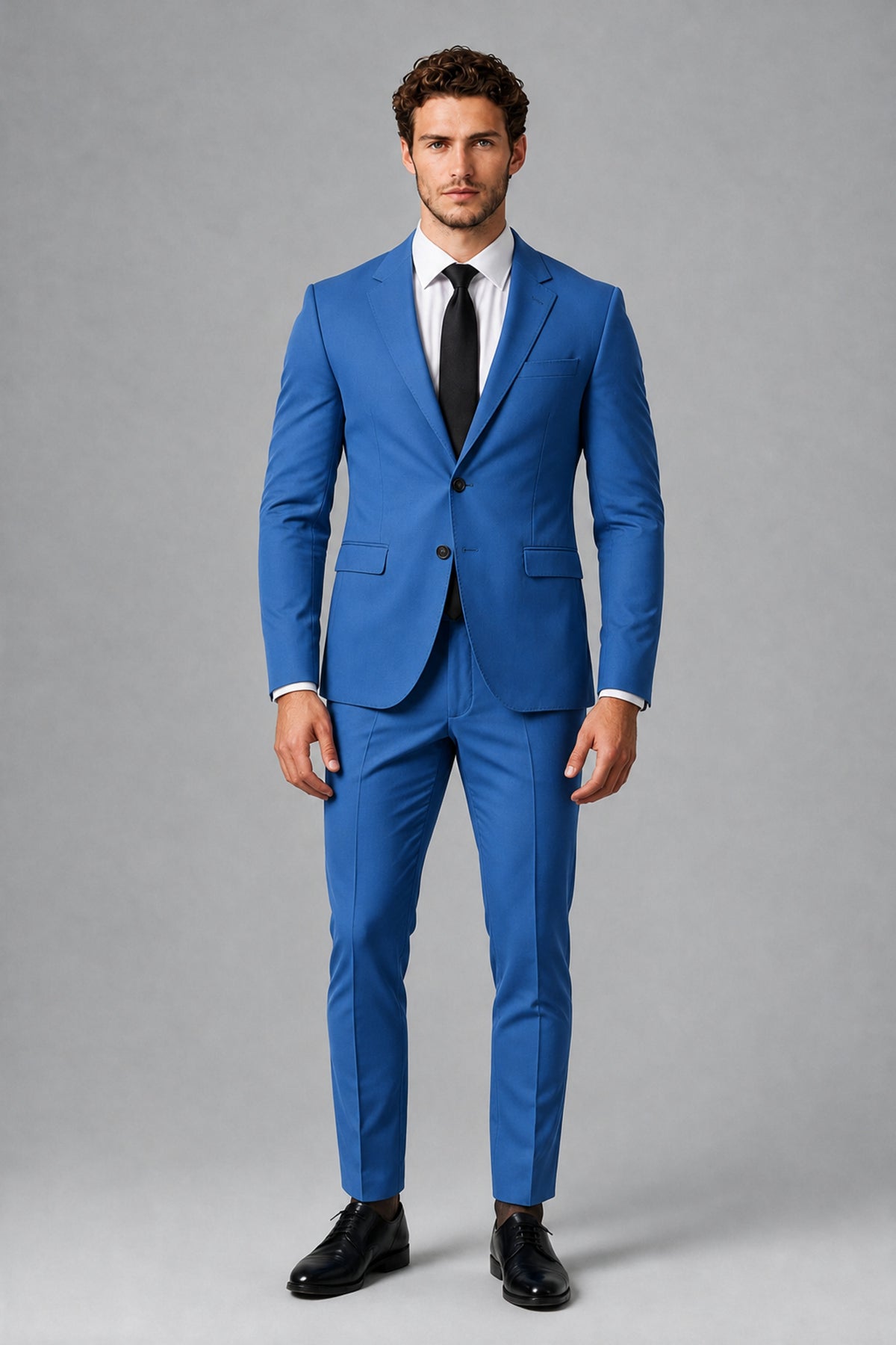 Bolodoo Men's Blue Two-Piece Suit with Notch-Lapel Jacket & Trousers - Blue - Blue_2