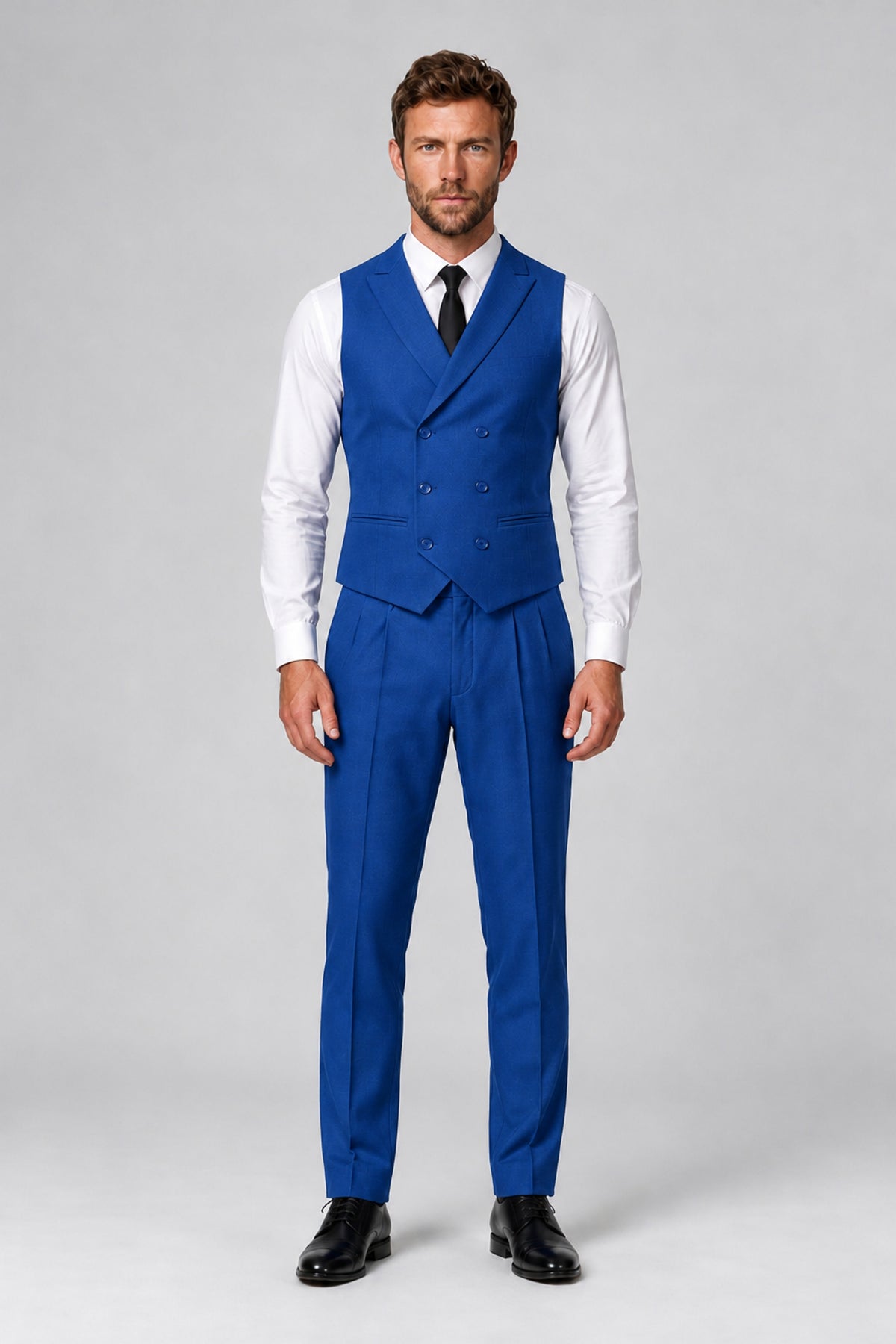 Bolodoo Men's Blue Double-Breasted Vest and Pants 2-Piece Suit - Blue - Blue_2