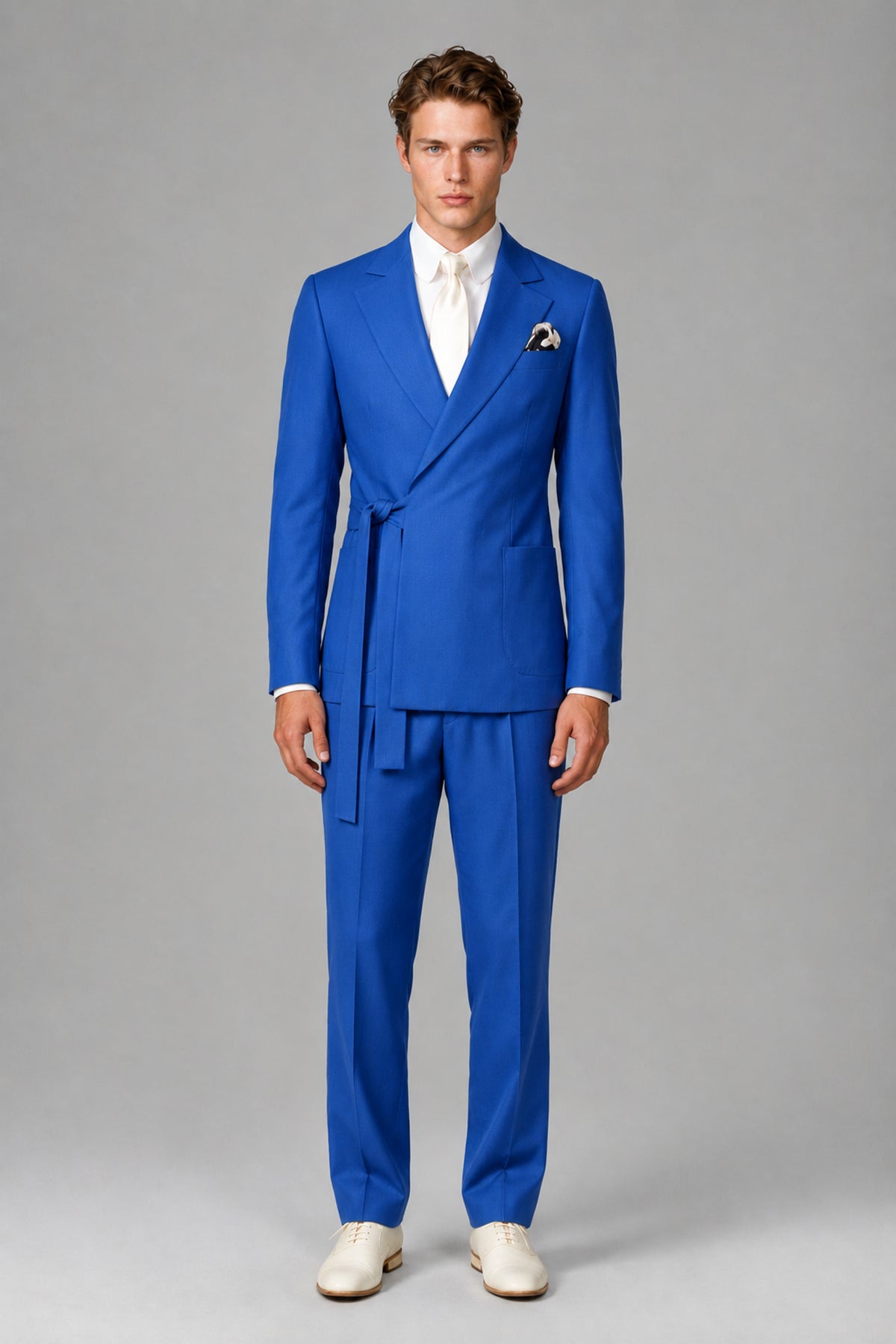 Bolodoo Men's Blue Wrap Tie-Waist Two-Piece Suit – Jacket & Trousers - Blue - Blue_2