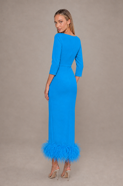 BOLODOO Blue Feather-Trim Twist-Waist Midi Dress - Blue - Blue_2