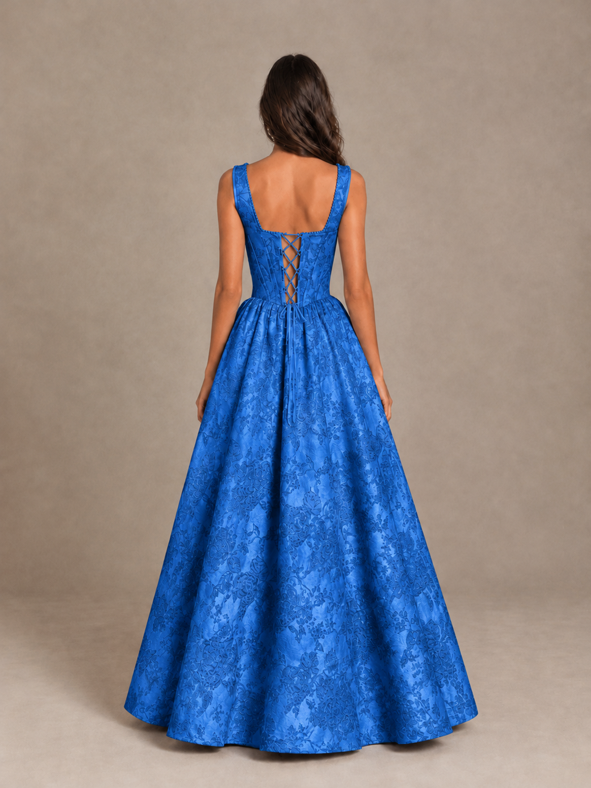 BOLODOO Blue Floral Corset A-Line Prom Dress with Lace-Up Back - Blue - Blue_2