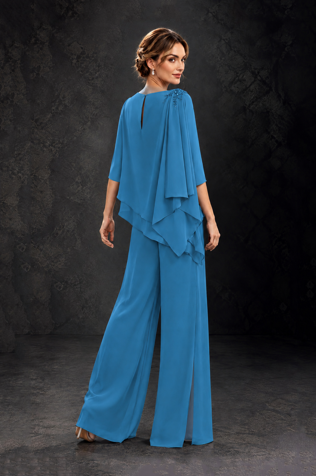 BOLODOO Blue Layered Wide-Leg Mother of the Bride Pant Suit - Blue - Blue_2