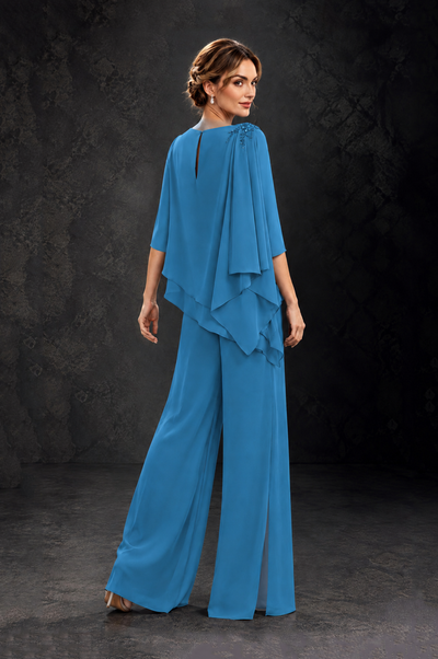 BOLODOO Blue Layered Wide-Leg Mother of the Bride Pant Suit - Blue - Blue_2