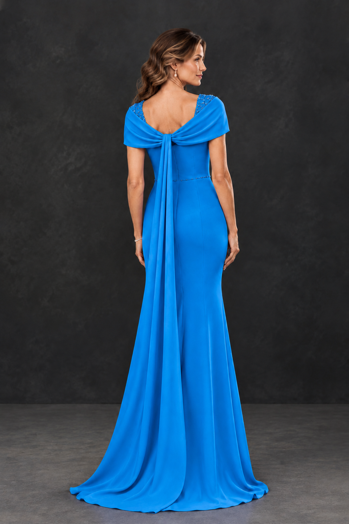 BOLODOO Blue Mother of the Bride Dress with Draped Cape Detail - Blue - Blue_2