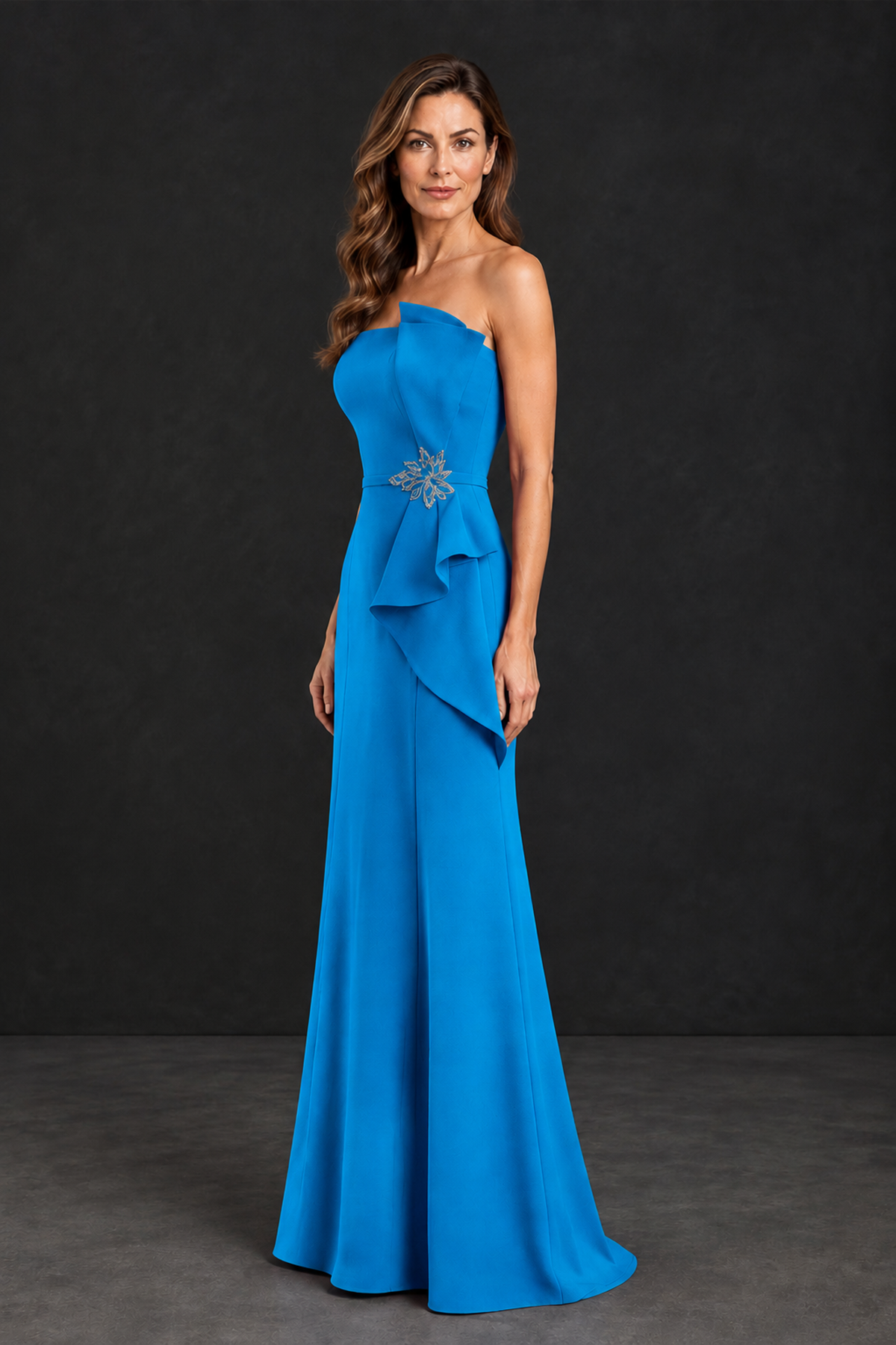 BOLODOO Blue Strapless Mother of the Bride Dress with Ruffle Detail - Blue - Blue_3