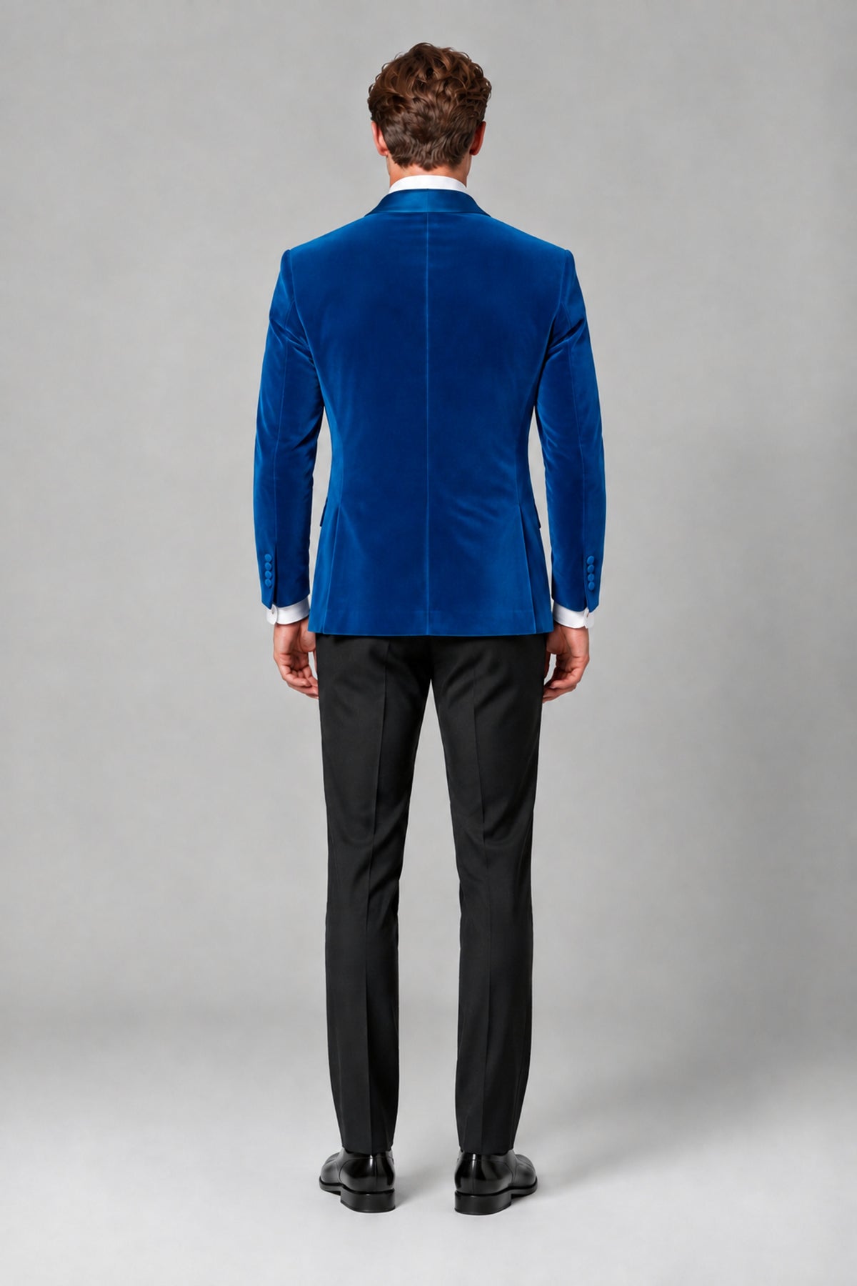 BOLODOO Men's Blue Velvet Blazer | Shawl Lapel Tuxedo Jacket - Blue - Blue_3