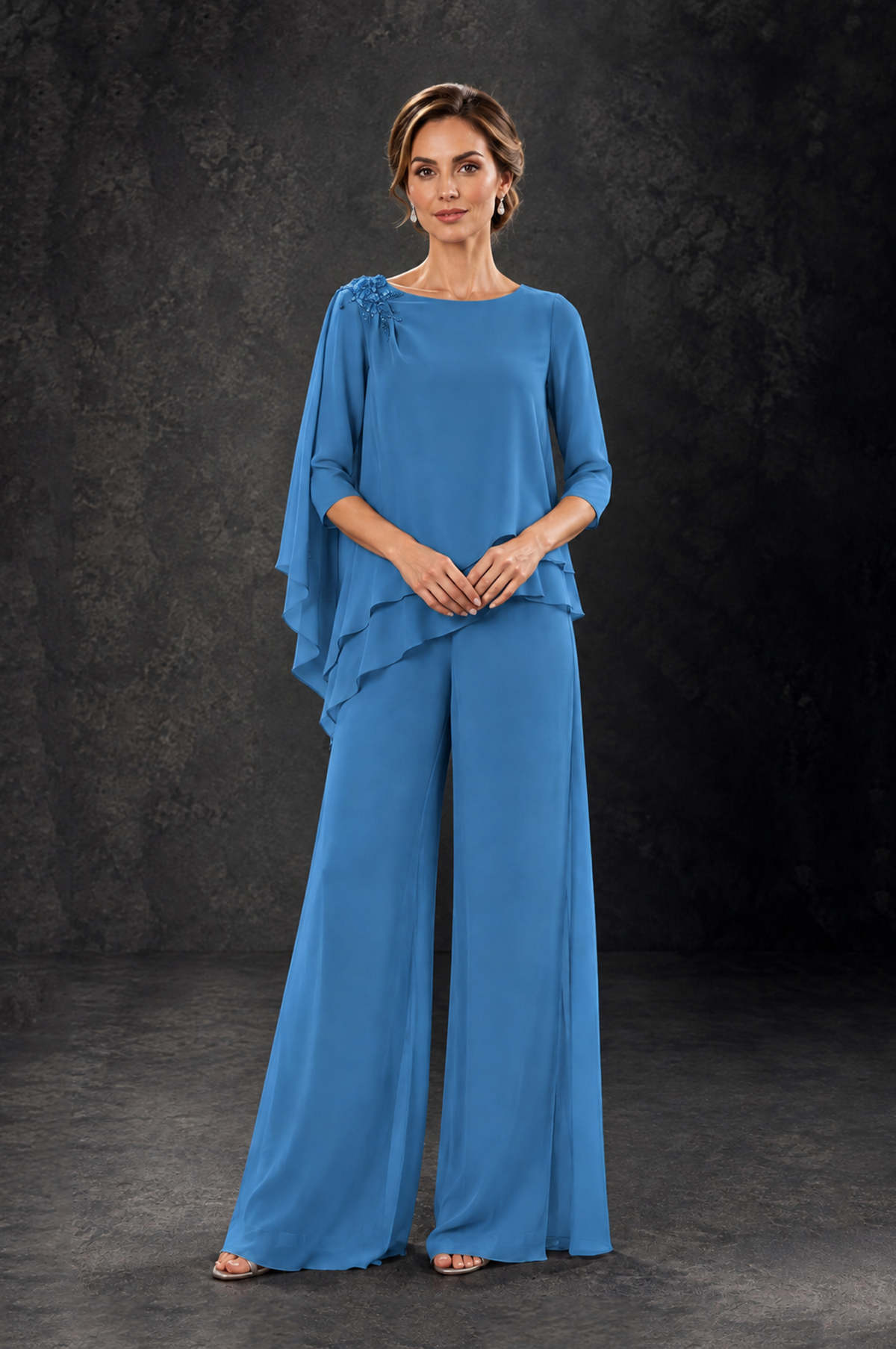 BOLODOO Blue Layered Wide-Leg Mother of the Bride Pant Suit - Blue - Blue_3