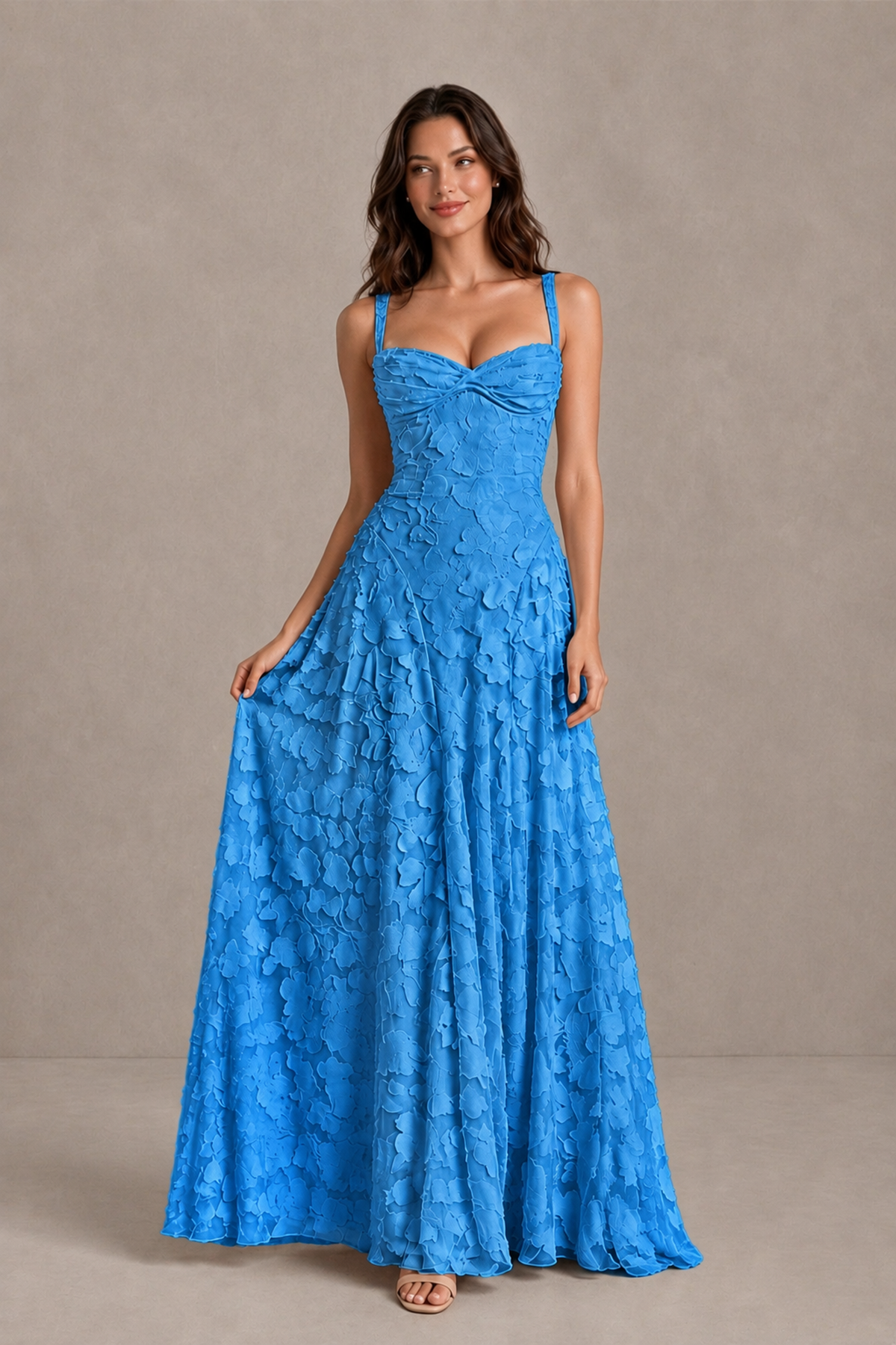 BOLODOO Blue Floral-Textured A-Line Dress with Lace-Up Back - Blue - Blue_3