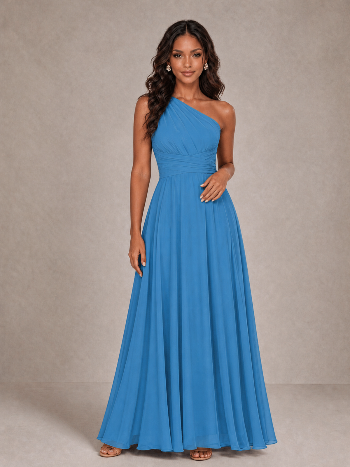 BOLODOO Blue One-Shoulder A-Line Bridesmaid Dress - Blue - Blue_3