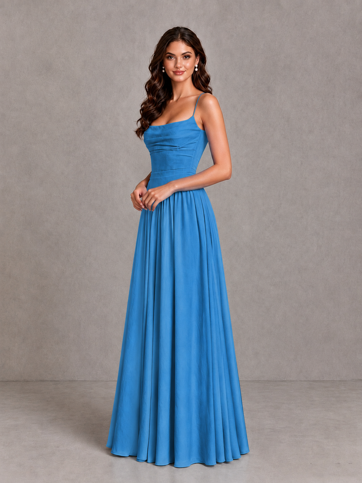 BOLODOO Blue Lace-Up Back A-Line Bridesmaid Dress - Blue - Blue_3