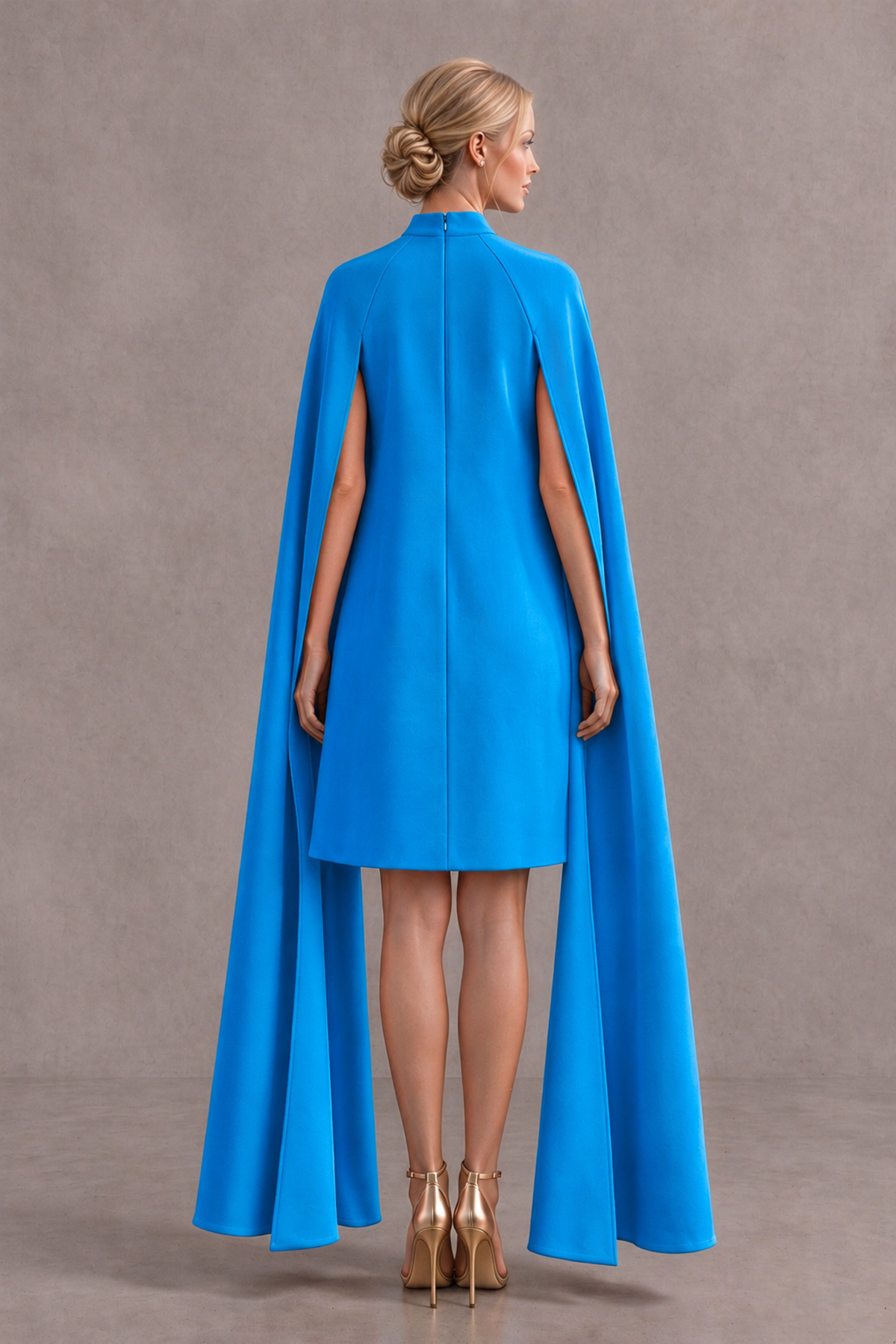 BOLODOO Blue High Neck Floral Cape Mini Cocktail Dress - Blue - Blue_3