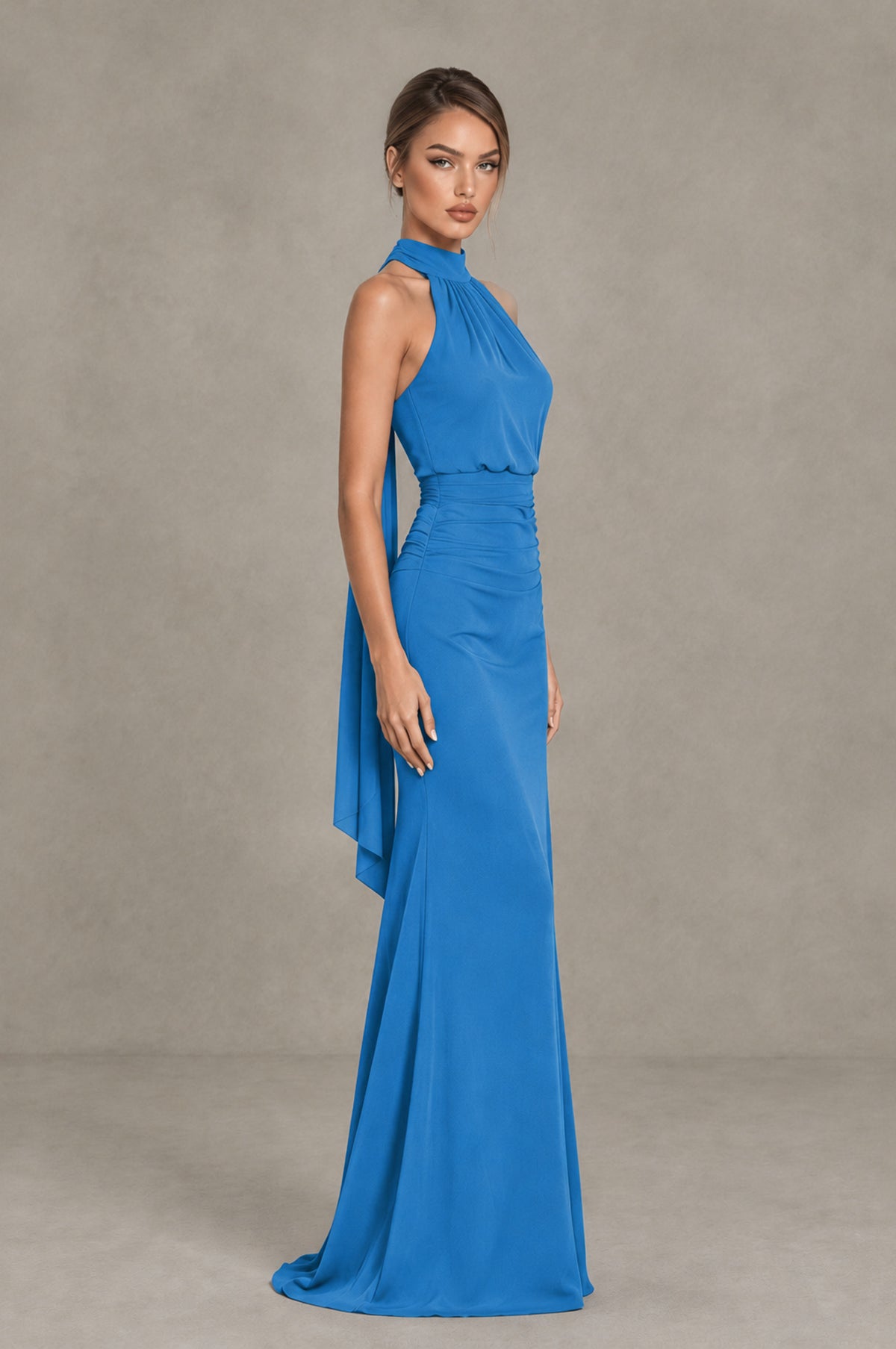 BOLODOO Blue Chiffon Halter Maxi Formal Wedding Guest Dress - Blue - Blue_3