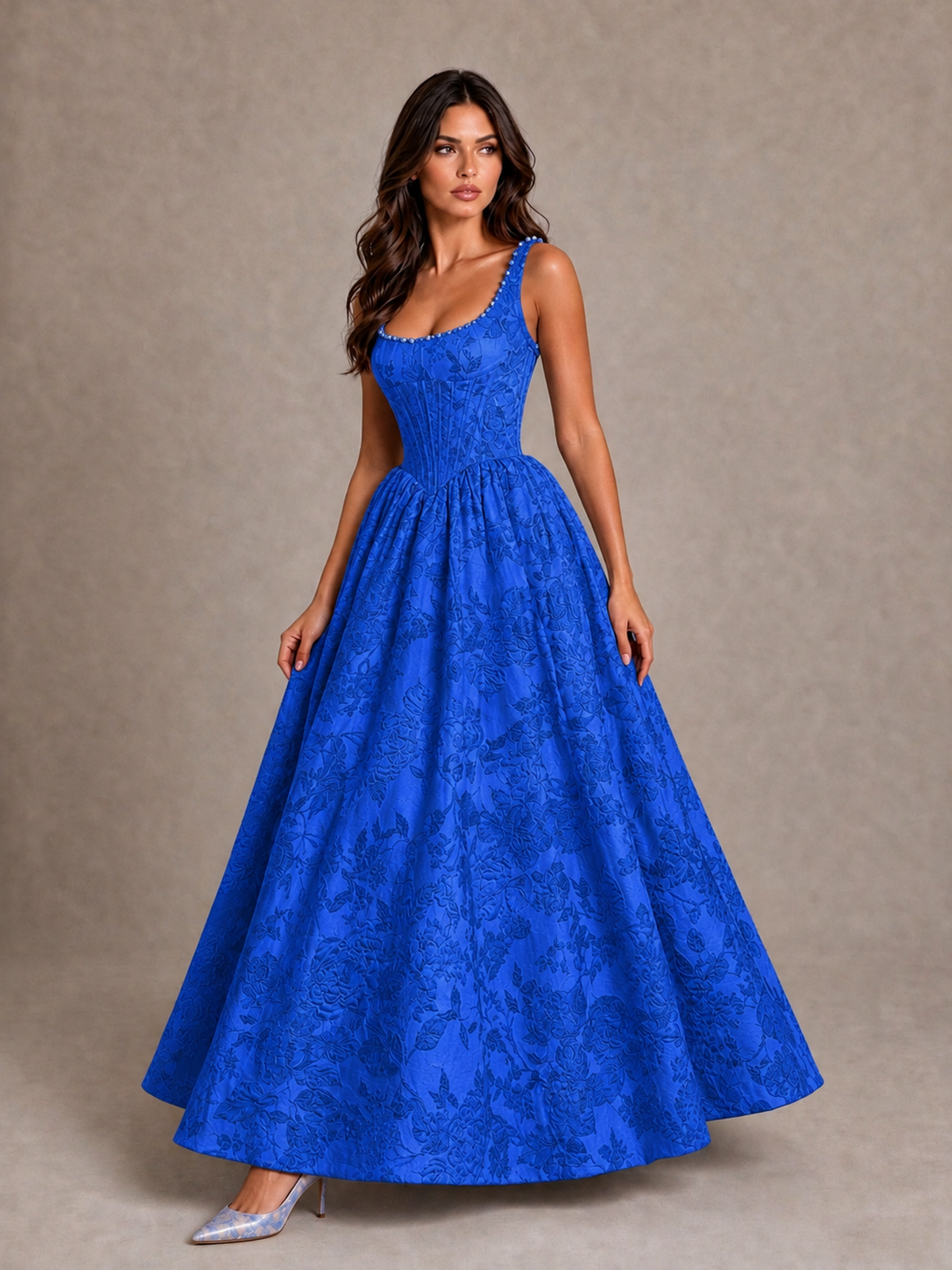 BOLODOO Blue Floral Corset A-Line Prom Dress with Lace-Up Back - Blue - Blue_3