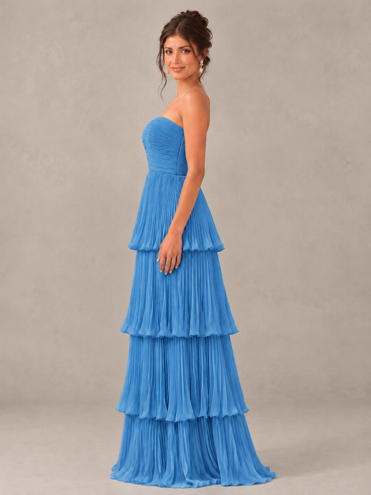 BOLODOO Blue Strapless Tiered Pleated Bridesmaid Dress - Blue - Blue_3