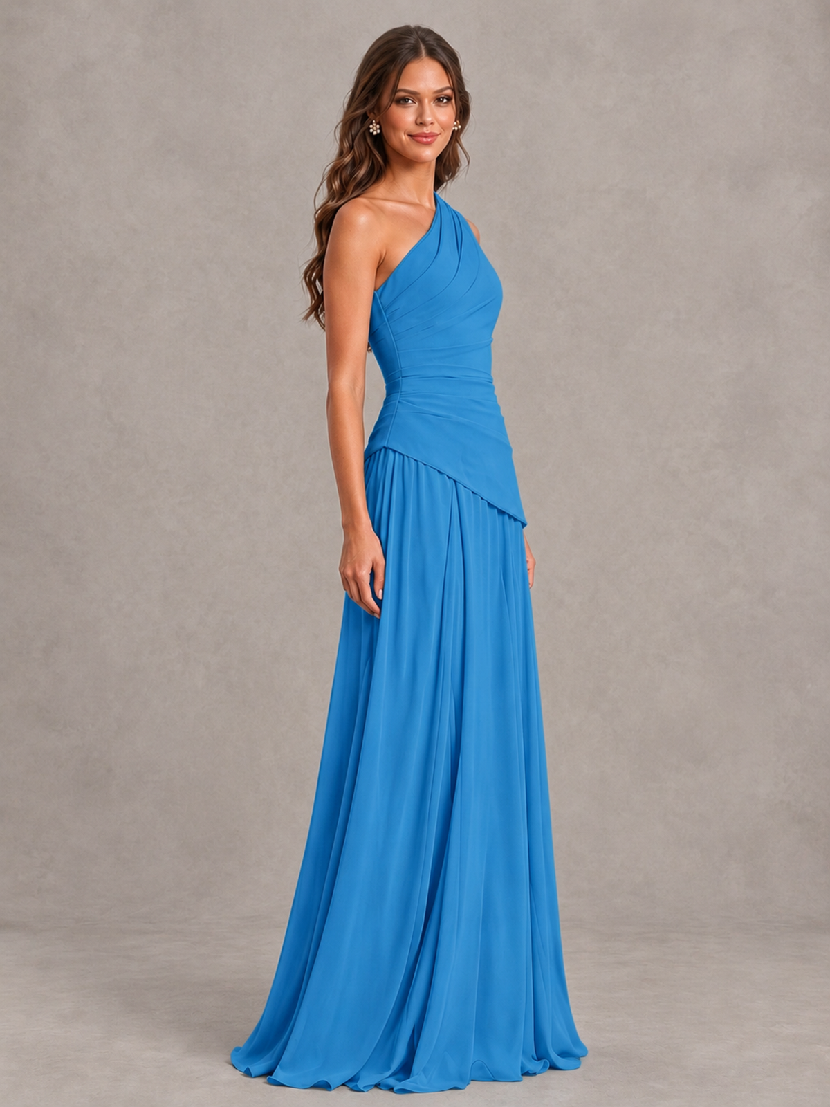 BOLODOO Blue One-Shoulder Lace-Up Back Bridesmaid Dress - Blue - Blue_3