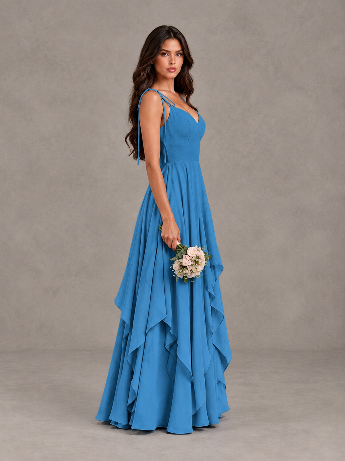 BOLODOO Blue Tie-Strap Ruffle A-Line Bridesmaid Dress - Blue - Blue_3