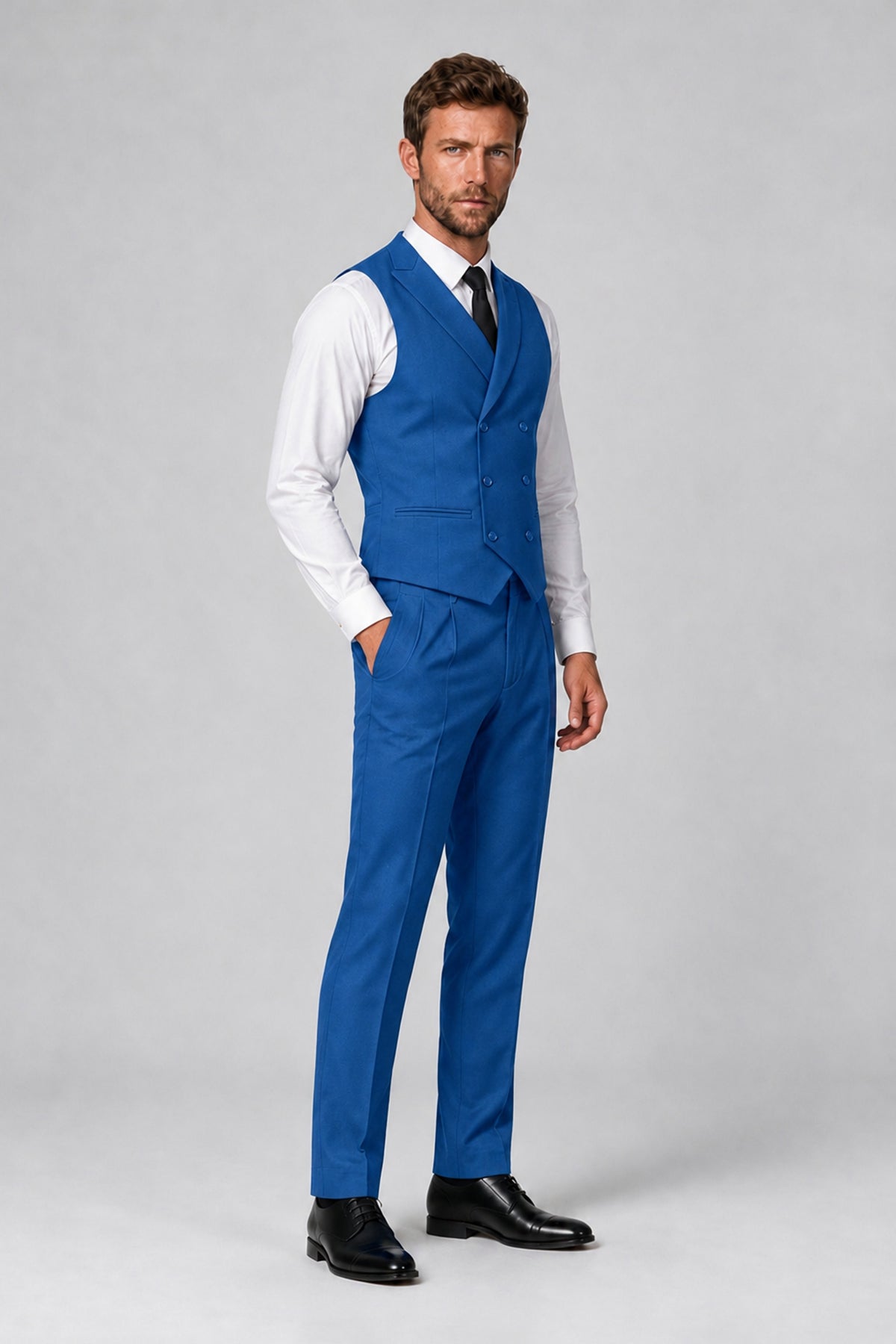 Bolodoo Men's Blue Double-Breasted Vest and Pants 2-Piece Suit - Blue - Blue_4