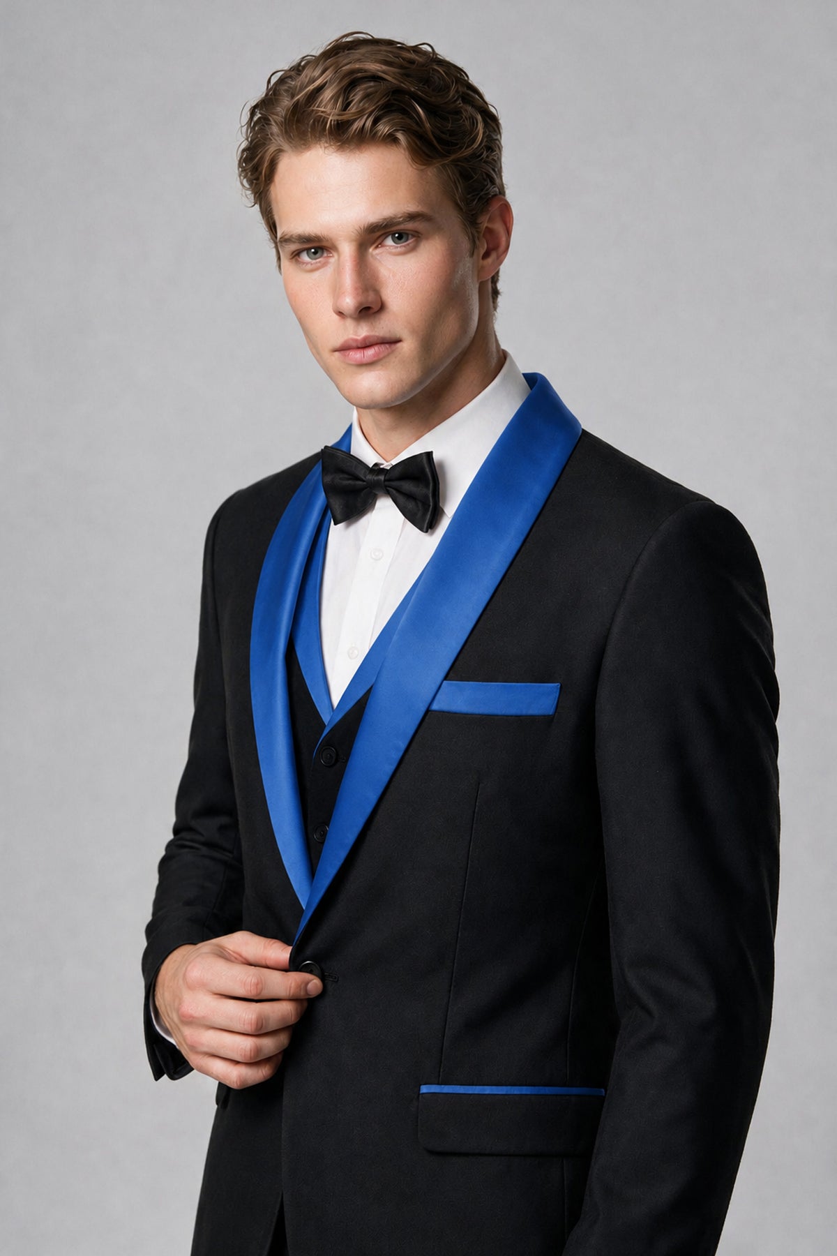 Bolodoo Men's Blue 3-Piece Shawl Lapel Tuxedo Suit - Blue - Blue_4