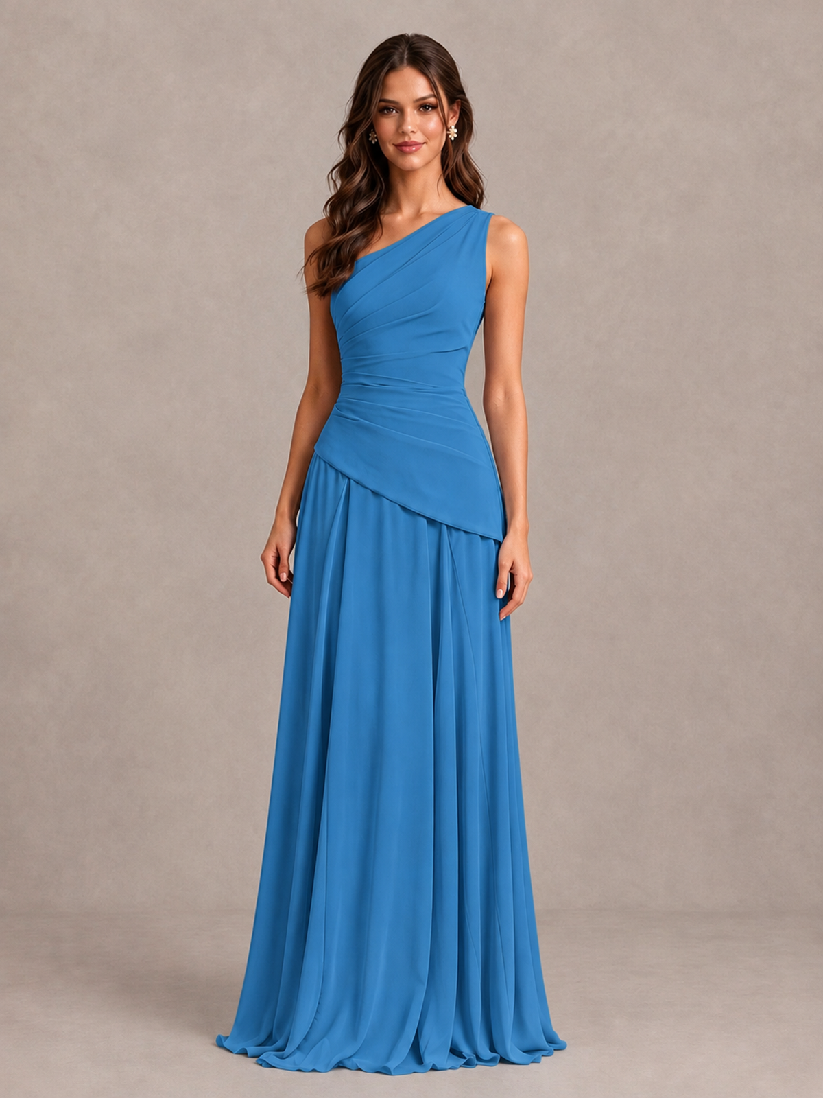 BOLODOO Blue One-Shoulder Lace-Up Back Bridesmaid Dress - Blue - Blue_4