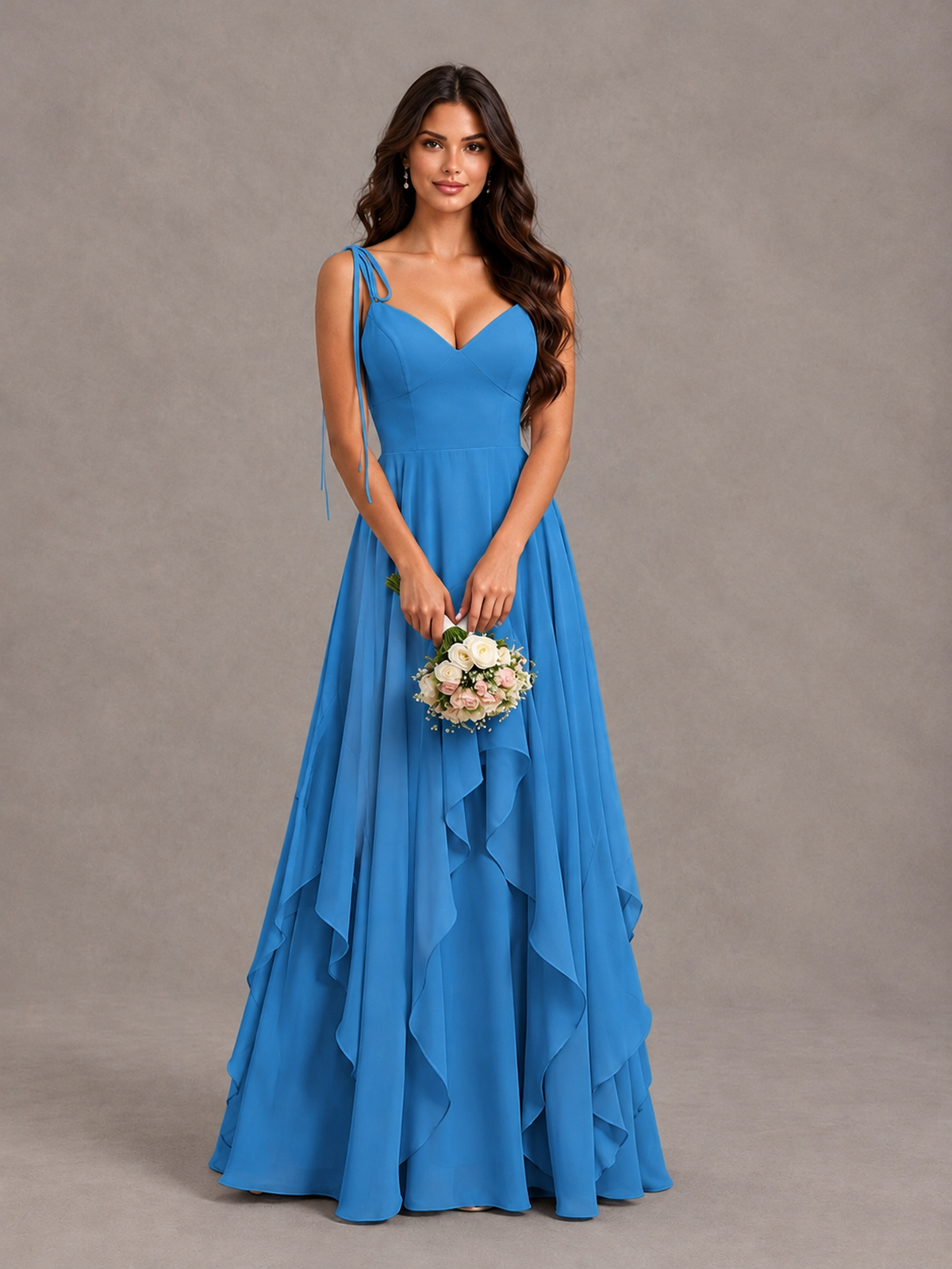 BOLODOO Blue Tie-Strap Ruffle A-Line Bridesmaid Dress - Blue - Blue_4