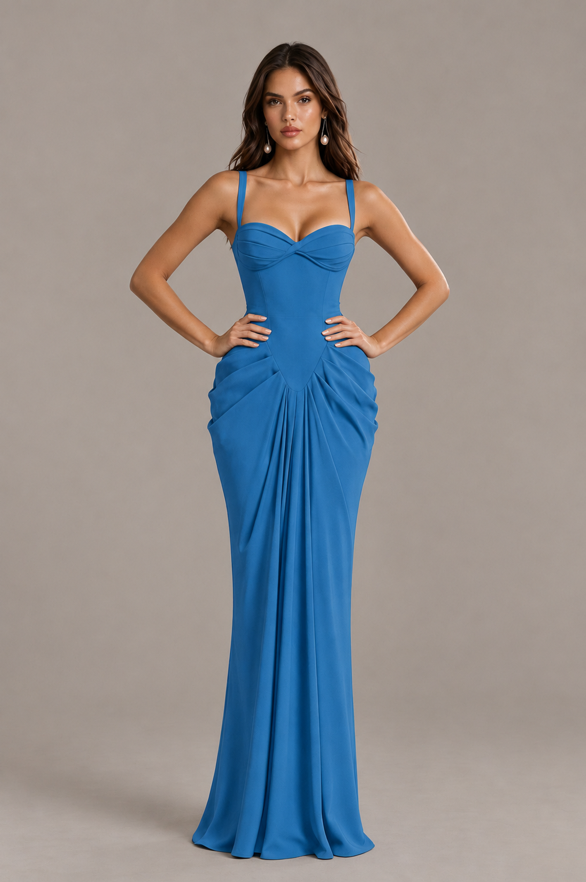 BOLODOO Blue Sweetheart Ruched Lace-Up Back Evening Gown - Blue - Blue_4