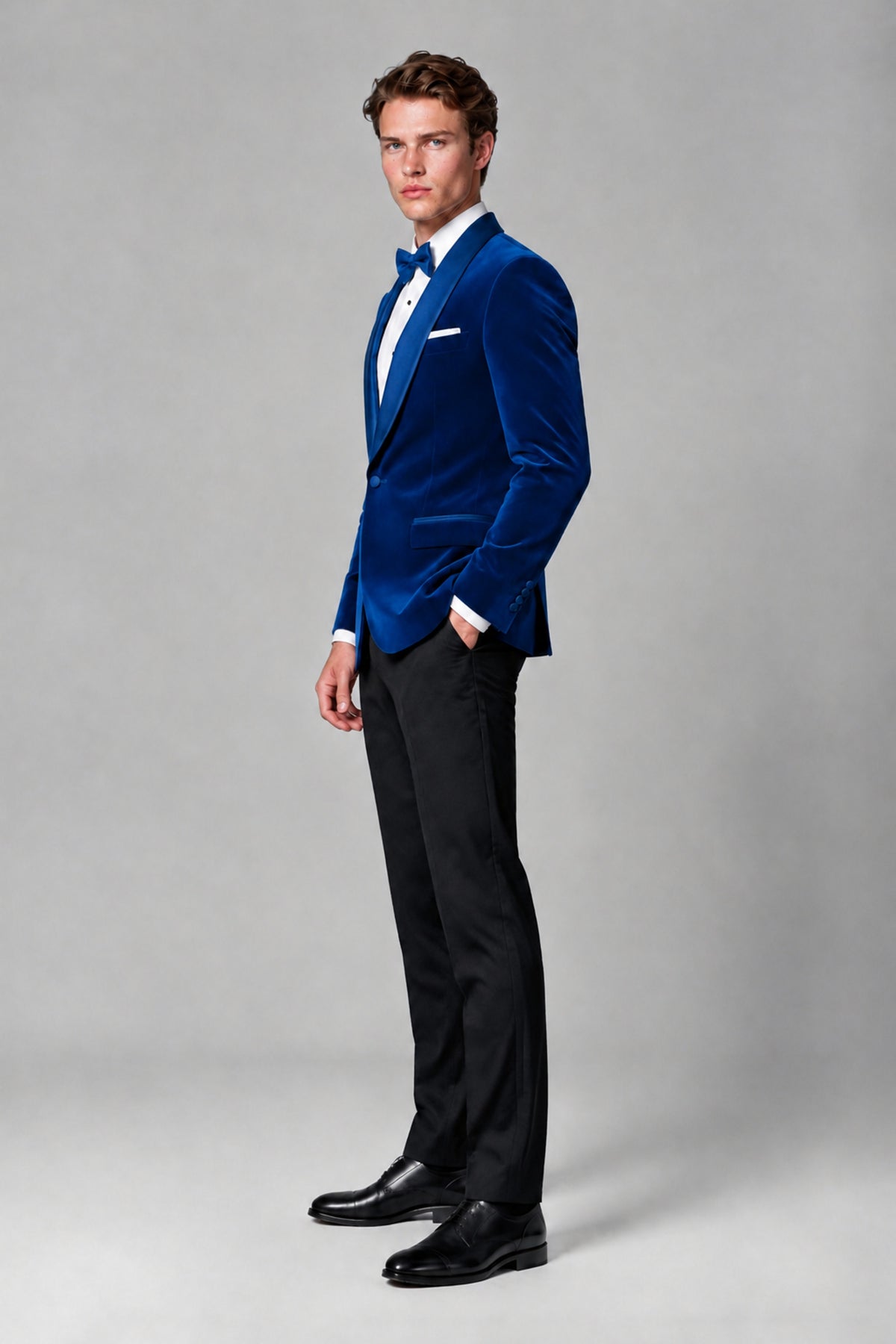BOLODOO Men's Blue Velvet Blazer | Shawl Lapel Tuxedo Jacket - Blue - Blue_4