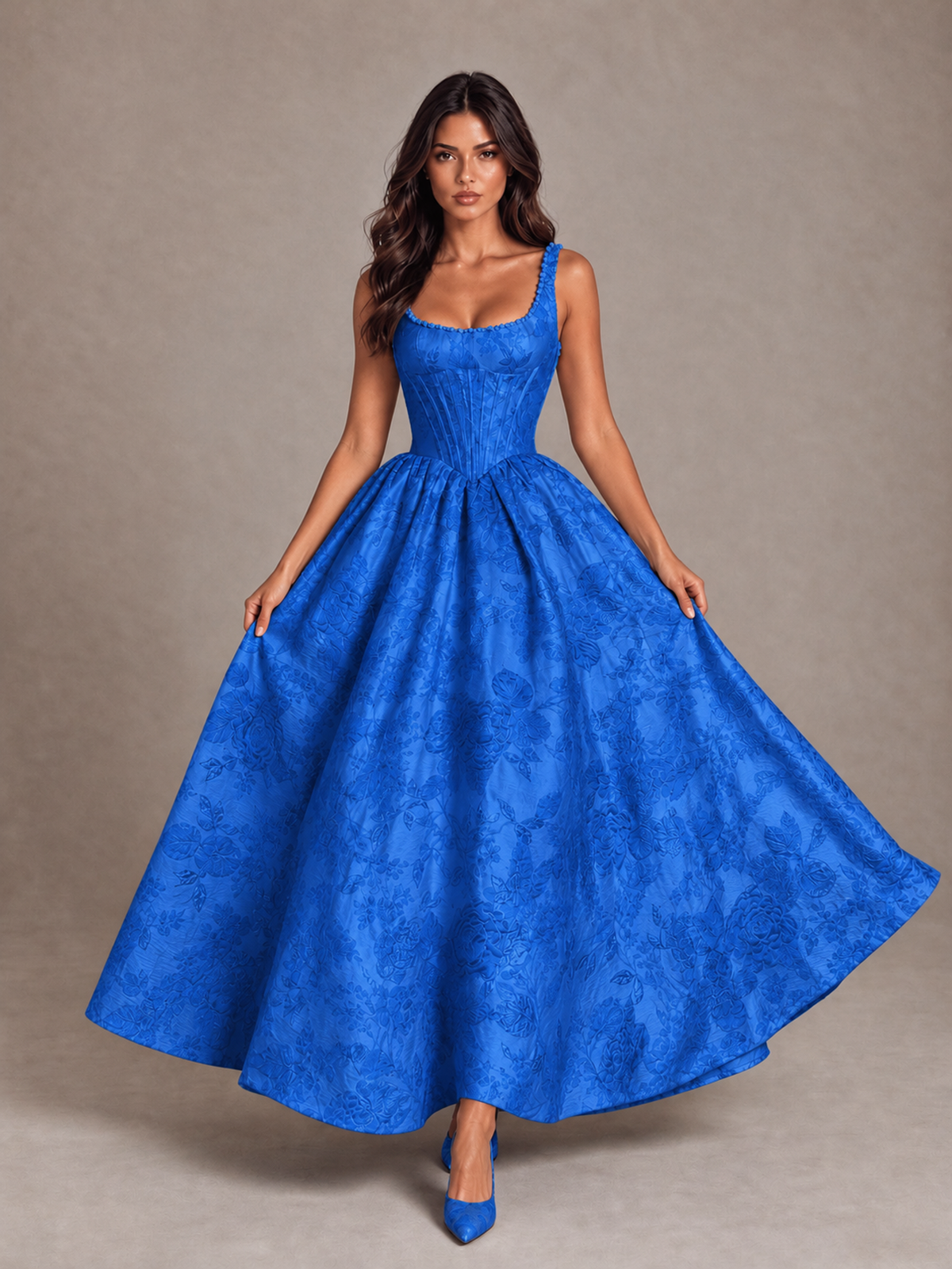 BOLODOO Blue Floral Corset A-Line Prom Dress with Lace-Up Back - Blue - Blue_4