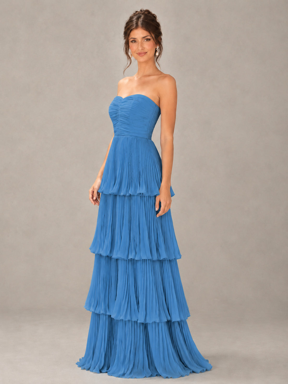 BOLODOO Blue Strapless Tiered Pleated Bridesmaid Dress - Blue - Blue_4