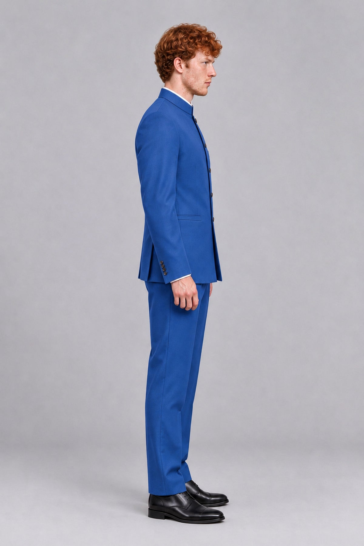 BOLODOO Men's Blue Mandarin Collar Two-Piece Suit - Blue - Blue_4