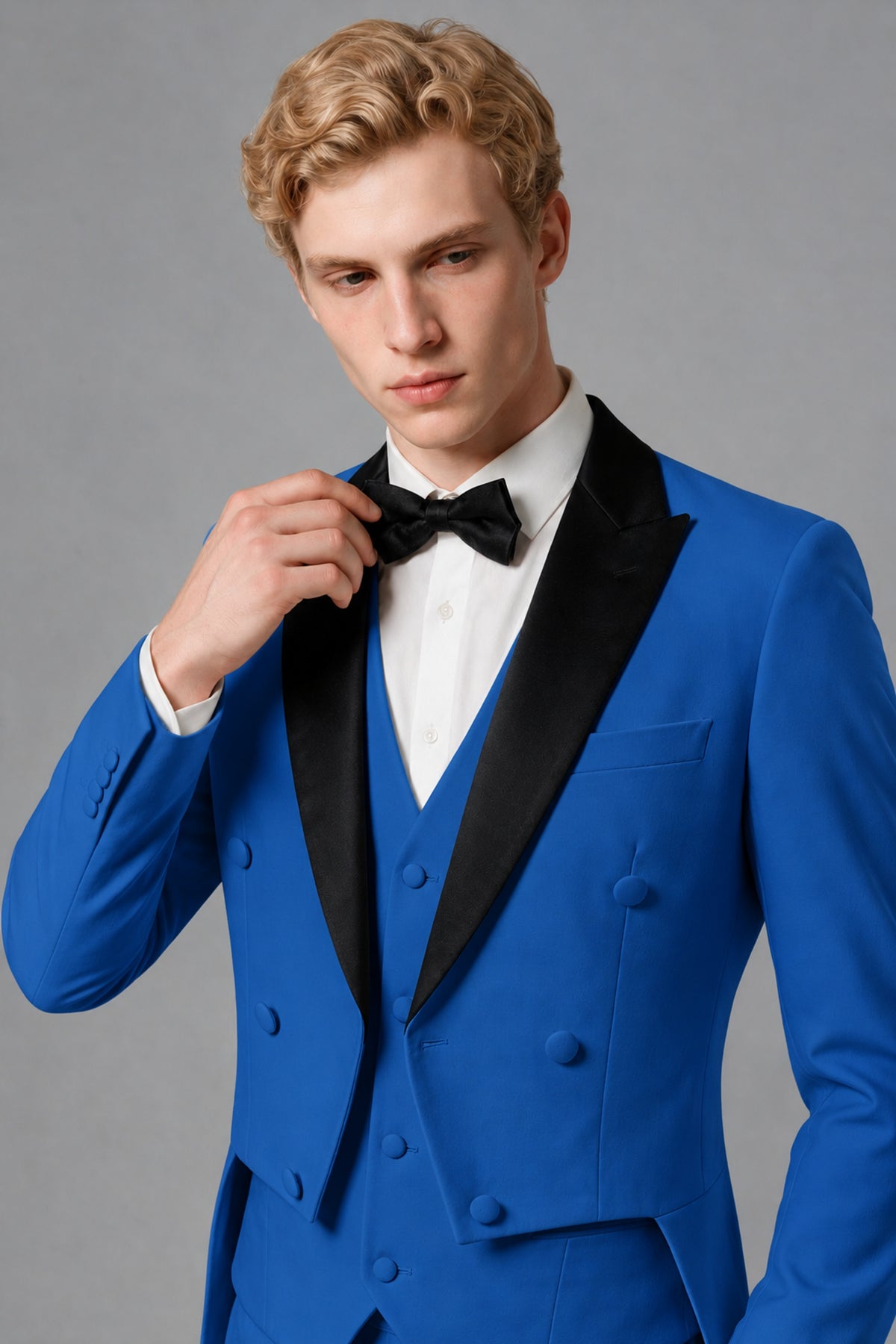 Bolodoo Men's Blue 3-Piece Tailcoat Tuxedo Suit with Vest & Trousers - Blue - Blue_4