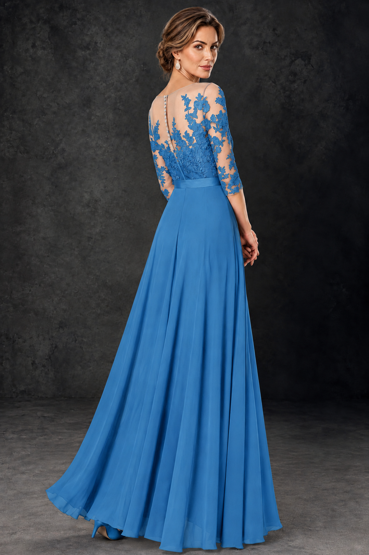 BOLODOO Blue Lace Wide-Leg Jumpsuit with Three-Quarter Sleeves - Blue - Blue_4