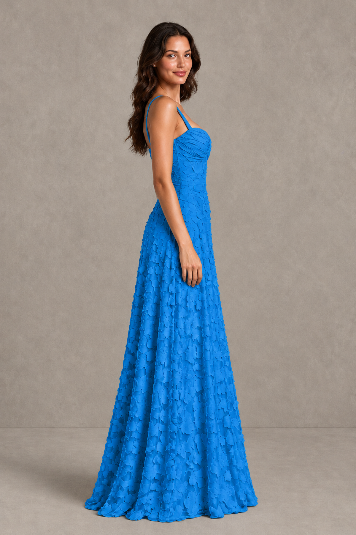 BOLODOO Blue Floral-Textured A-Line Dress with Lace-Up Back - Blue - Blue_4